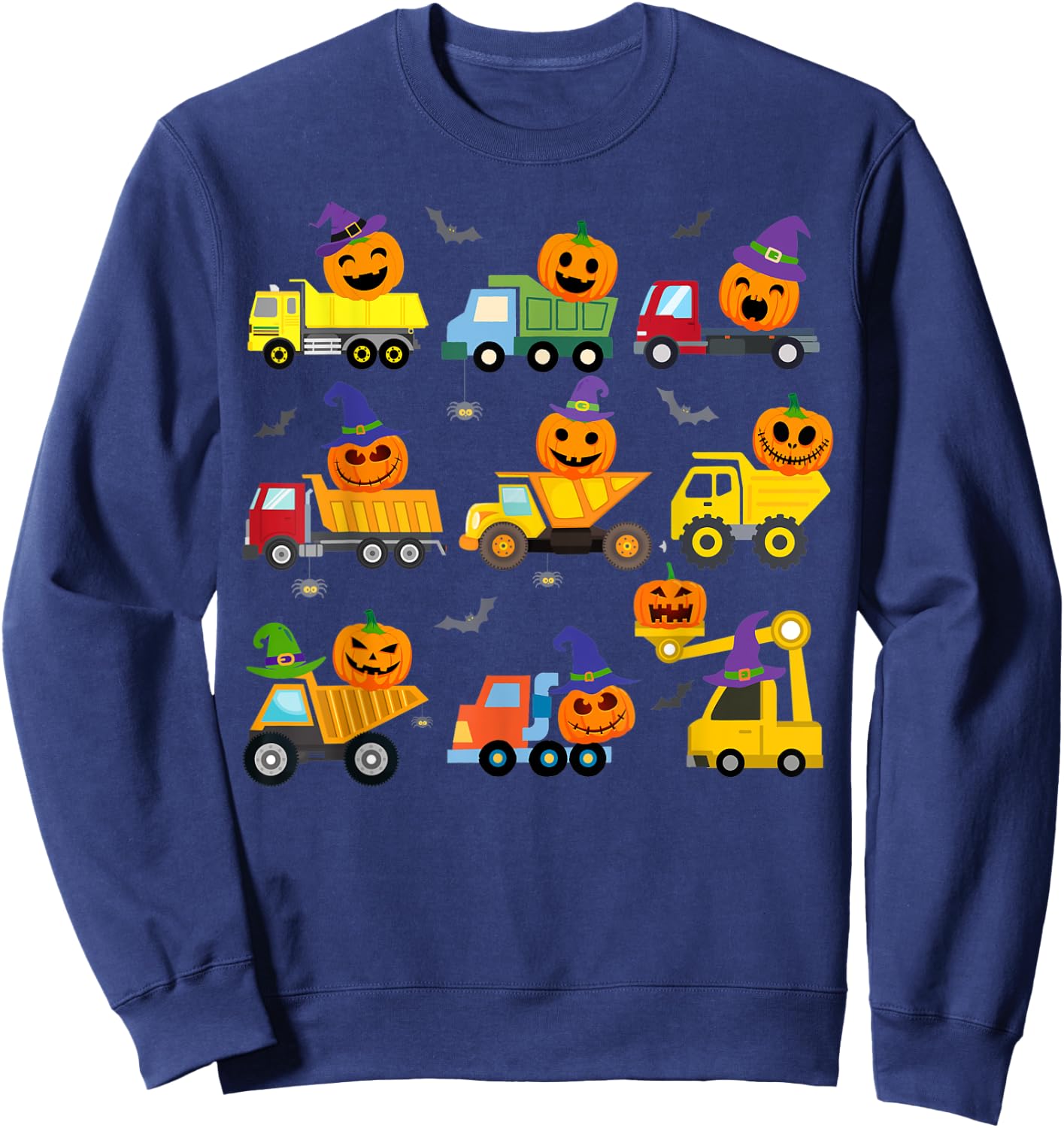 Construction Vehicle Halloween Crane Truck Pumpkin Boys Kids Sweatshirt - Sweatshirt | Navy