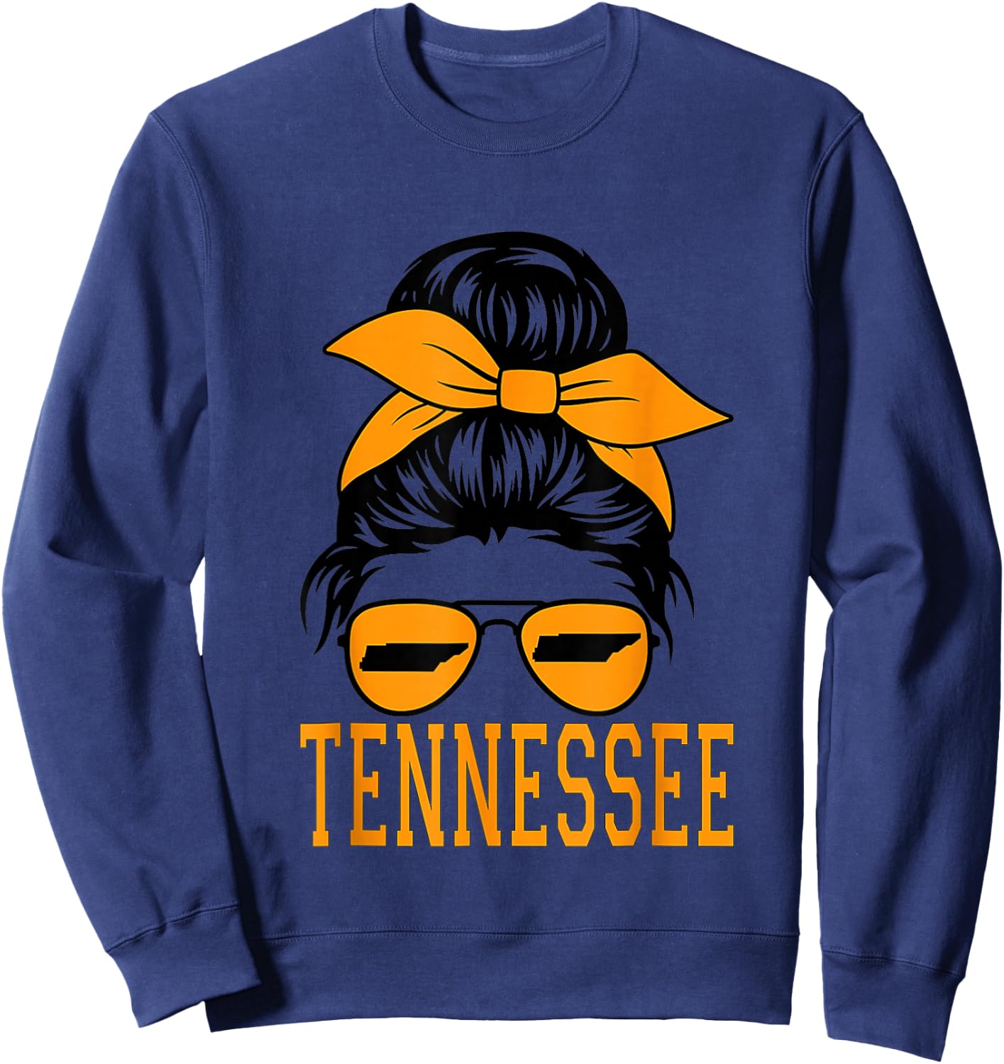 Tennessee State Kids Orange USA Messy Bun Hair TN Sweatshirt - Sweatshirt | Navy