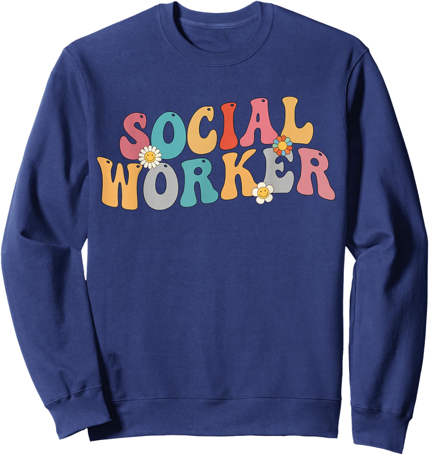 Social Worker Retro Groovy School Social Worker Sweatshirt - Sweatshirt | Navy