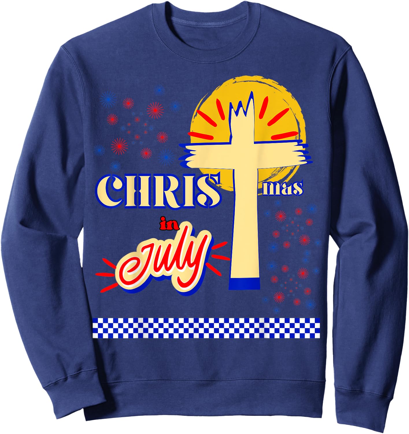 Retro Christmas In July Christian Jesus God Summer Beach BBQ Men Women Kids Sweatshirt - Sweatshirt | Navy