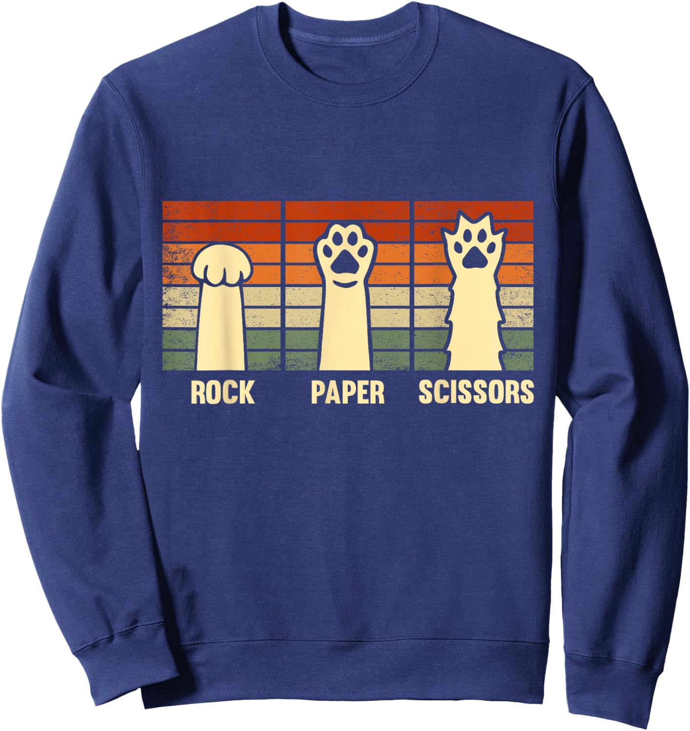 Rock Paper Scissors Hand Game Cute Paw Funny Cat Kids Sweatshirt - Sweatshirt | Navy