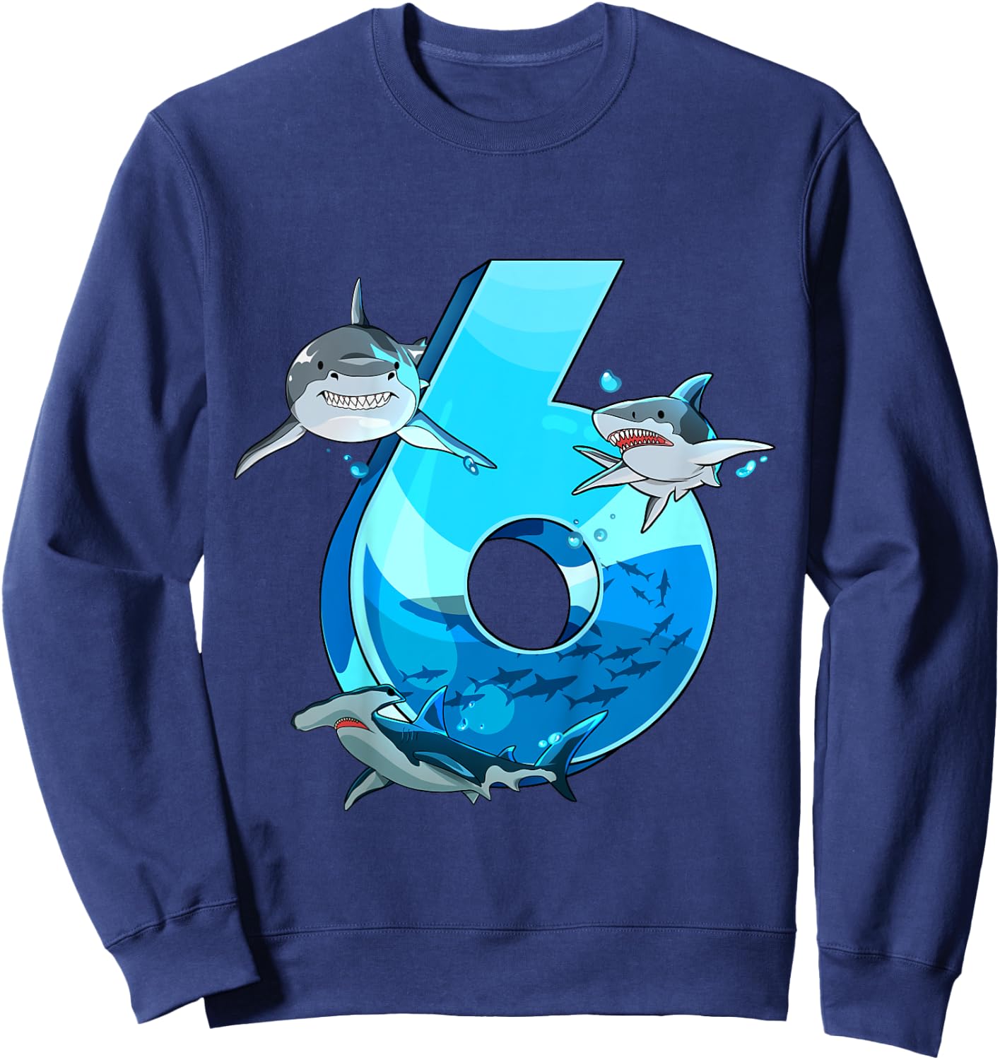 Kids Shark Boy 6 Years Birthday Child Children Birthday Sweatshirt - Sweatshirt | Navy
