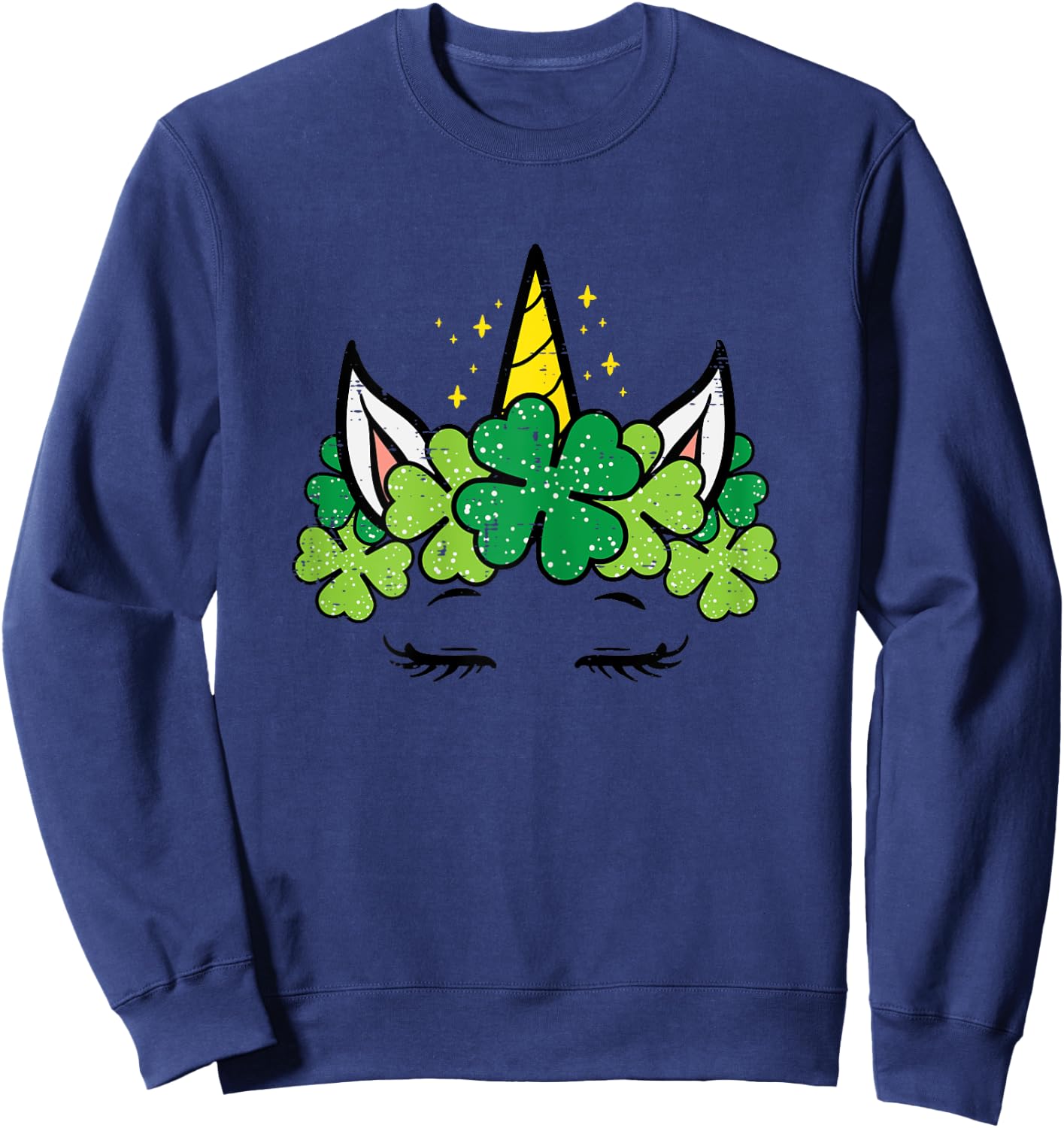 St Patricks Day Unicorn Face Shamrock Pattys Toddler Girls Sweatshirt - Sweatshirt | Navy