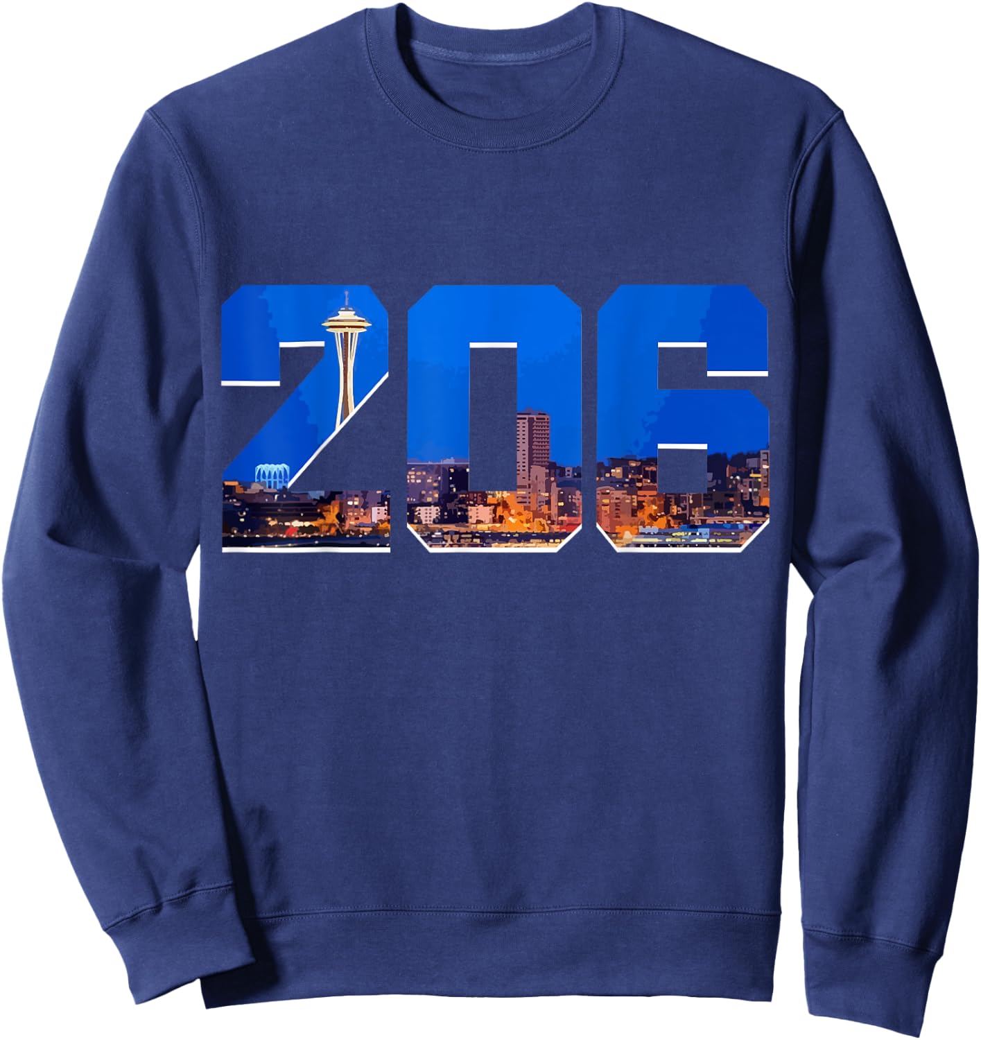 Seattle 206 Area Code Pride Skyline Washington Vintage Sweatshirt - Sweatshirt | Navy