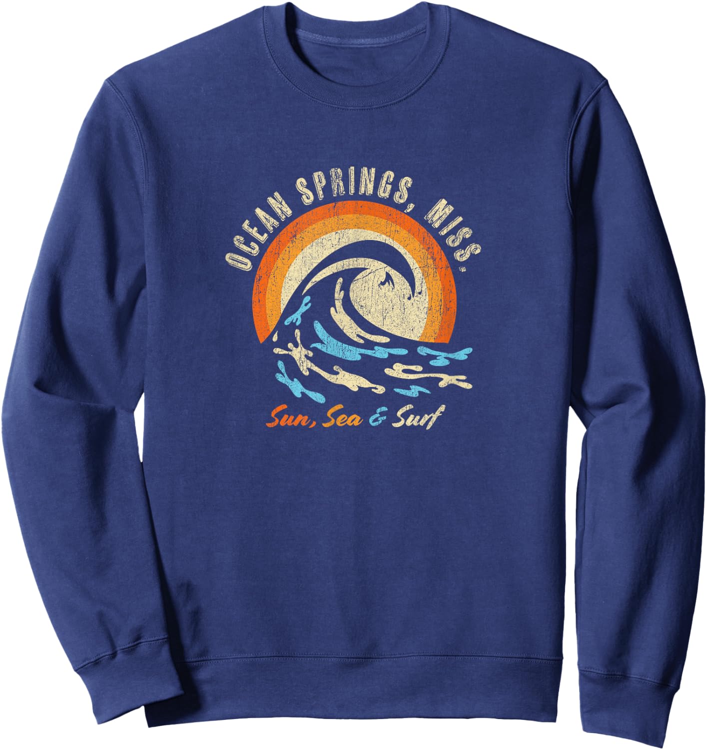 Faded Vintage Ocean Springs Mississippi Vacation Ocean Sweatshirt - Sweatshirt | Navy