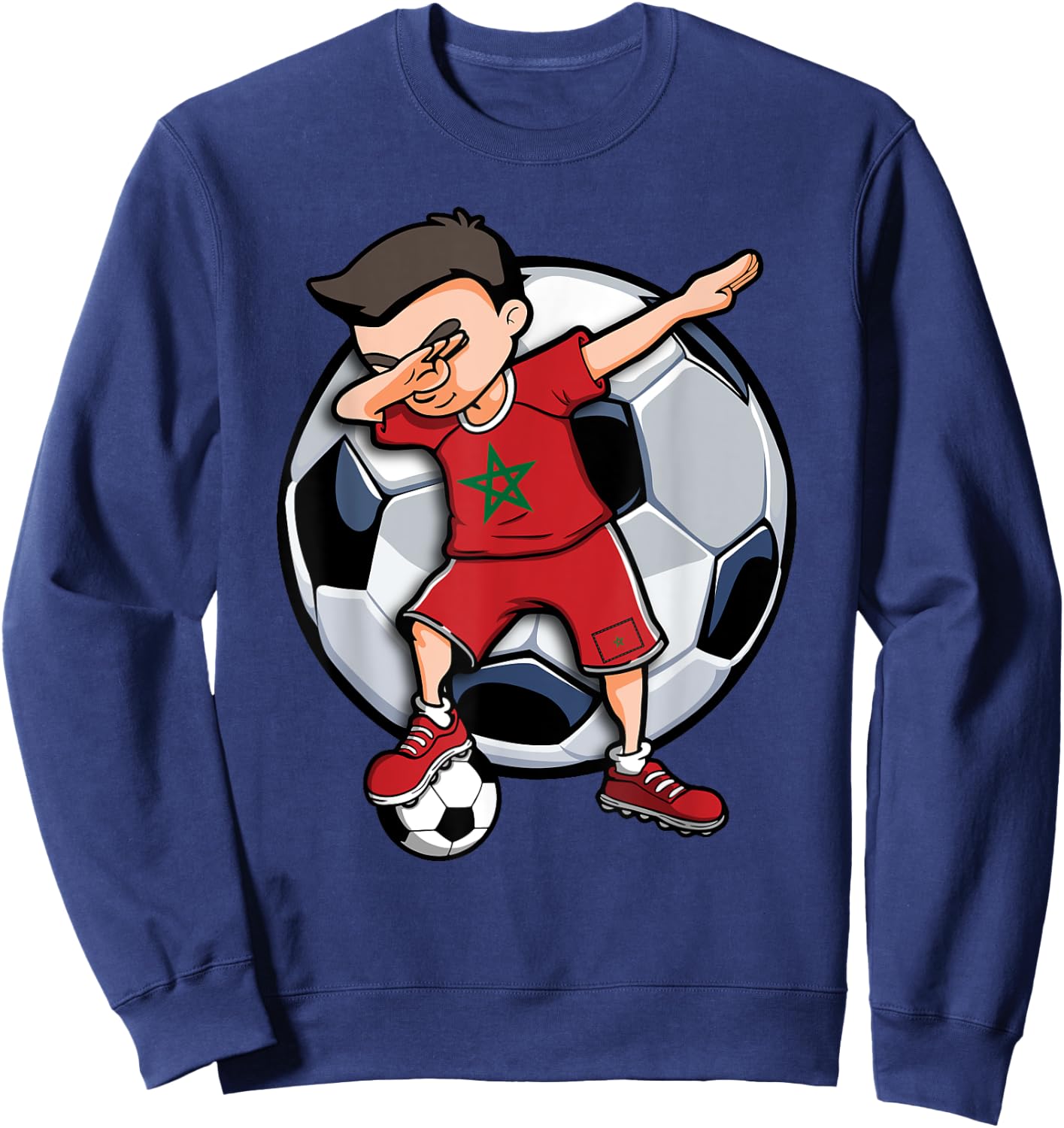 Dabbing Soccer Boy Morocco Football Fan Jersey Moroccan Flag Sweatshirt - Sweatshirt | Navy
