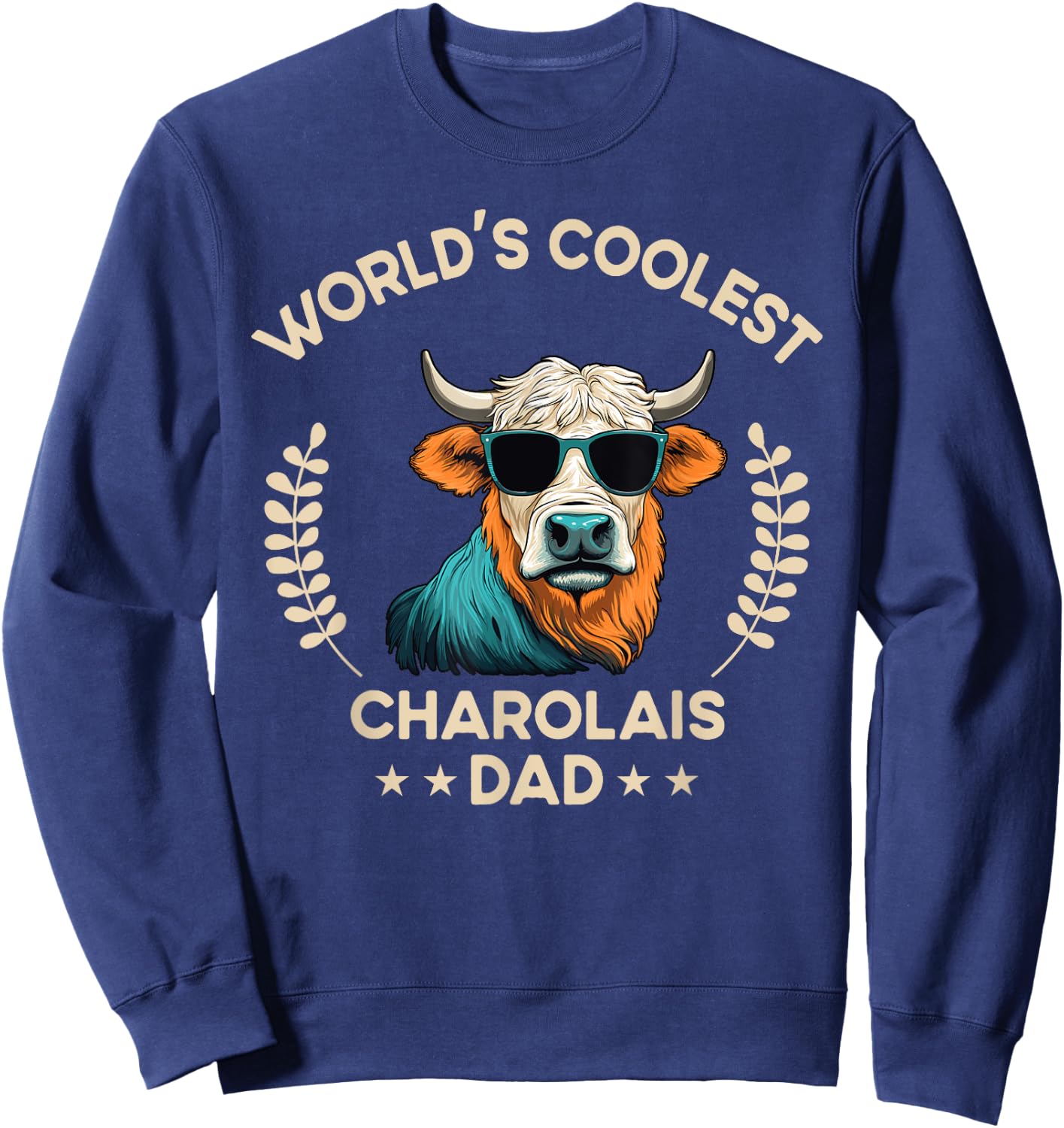World's Coolest Cow Dad Papa - Men Farmer Charolais Sweatshirt - Sweatshirt | Navy