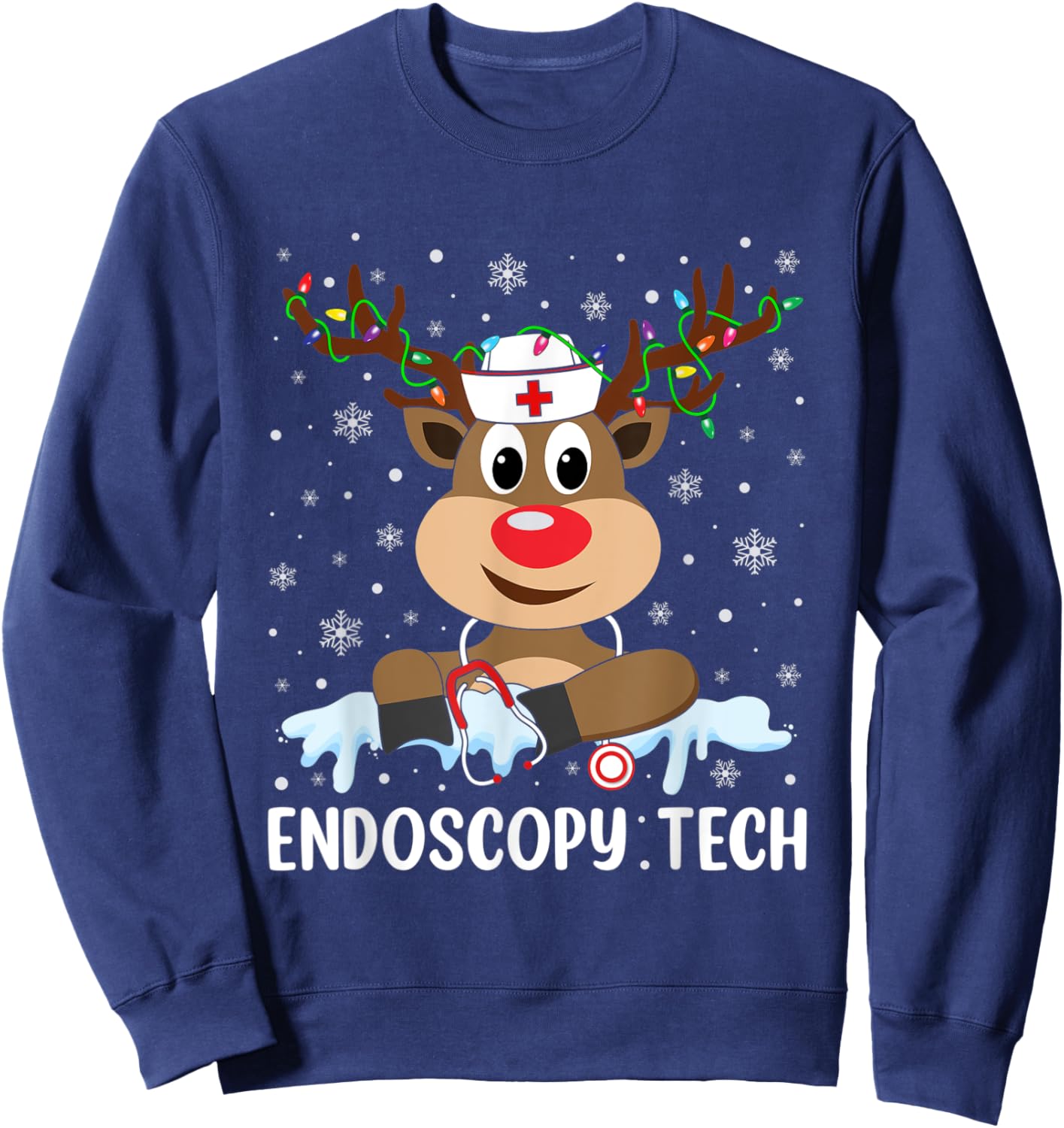 Love Tech Life Reindeer Xmas Endoscopy Tech Christmas Pajama Sweatshirt - Sweatshirt | Navy