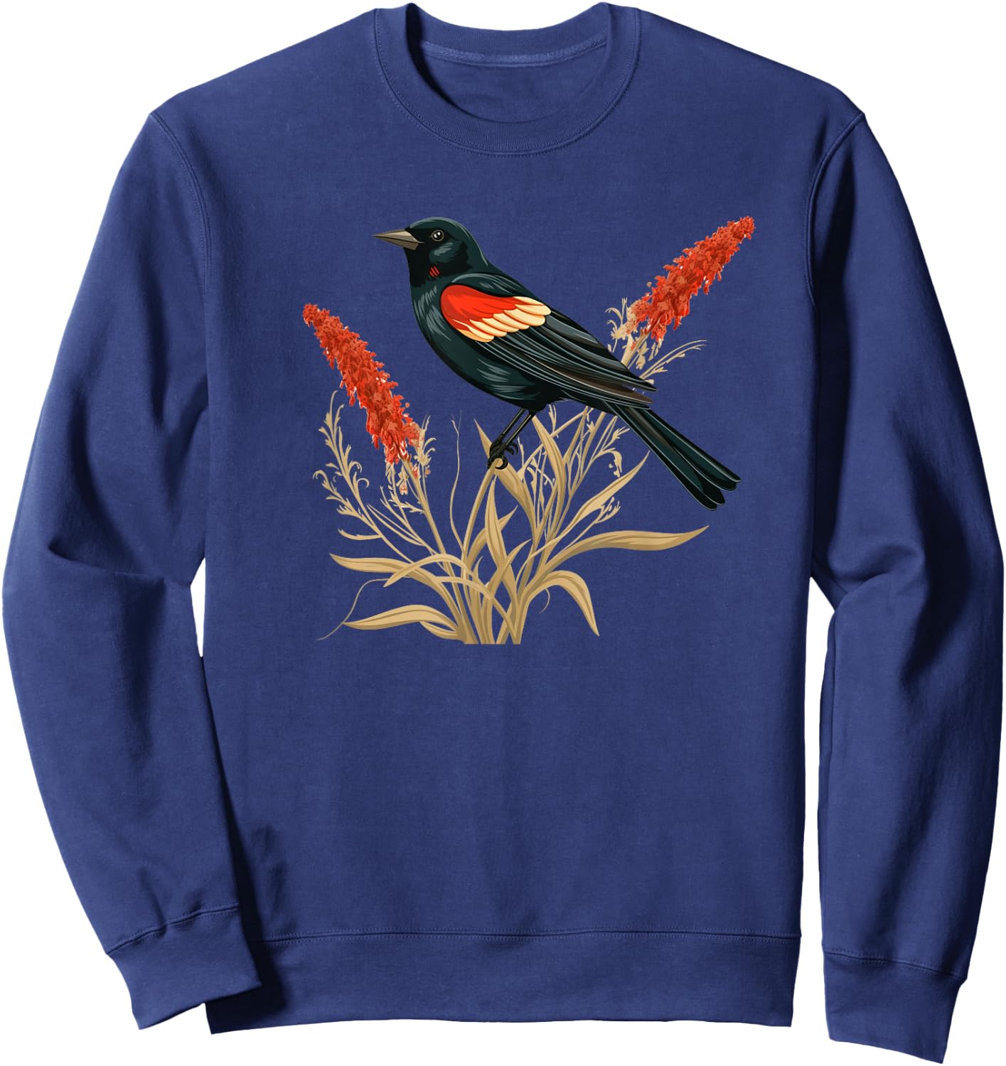 Floral Red-Winged Blackbird Red Winged Blackbird Sweatshirt - Sweatshirt | Navy