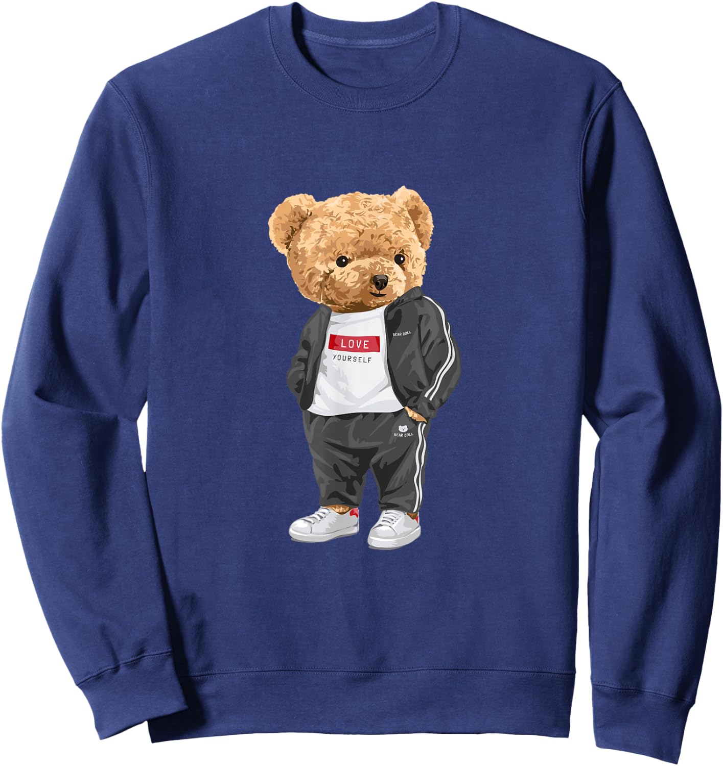Love Yourself, Enjoy Wear Cool Illustration Teddy Bear Style Sweatshirt - Sweatshirt | Navy