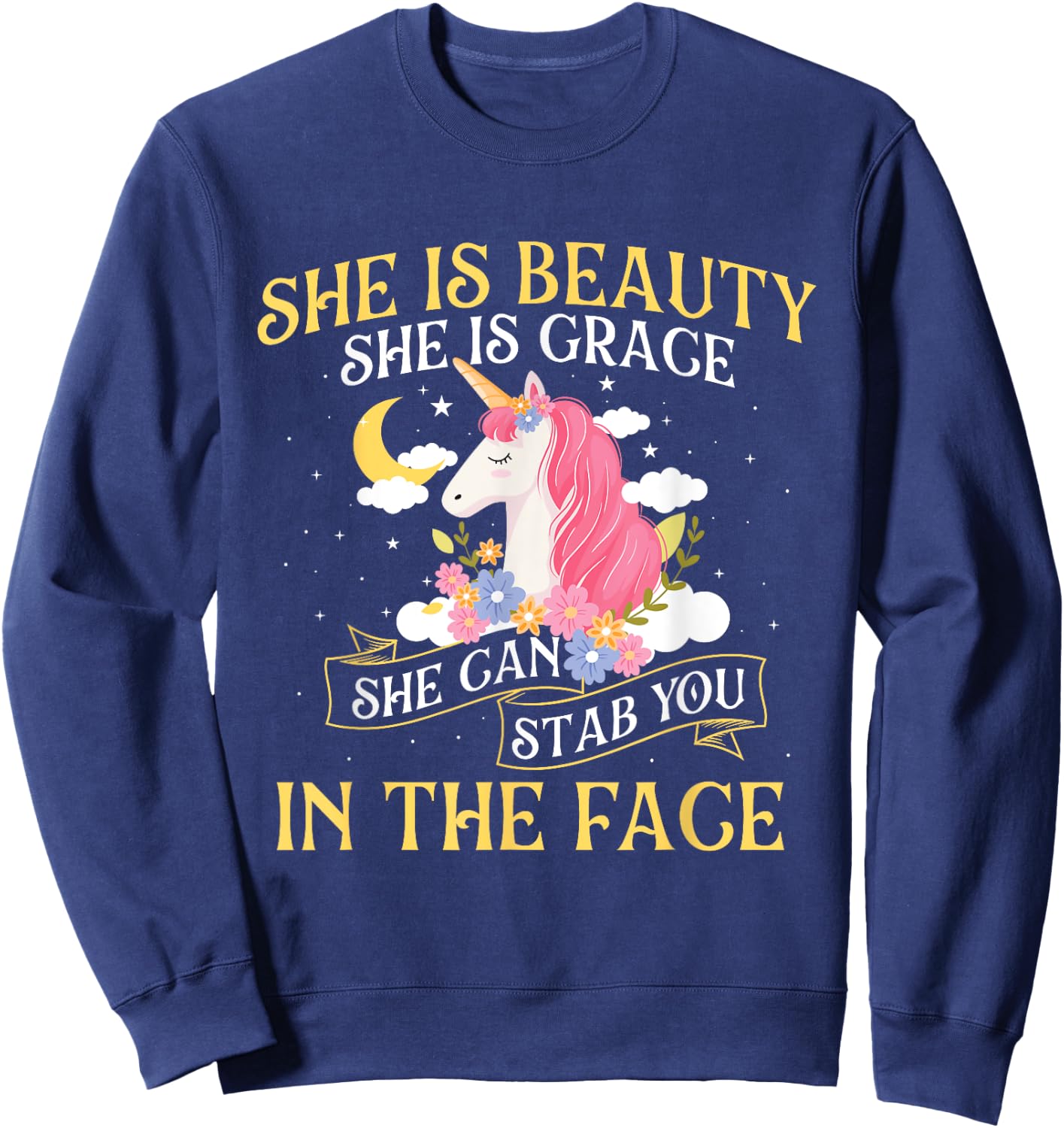 She Is Beauty - Mythical Animal Rainbow Unicorn Magical Sweatshirt - Sweatshirt | Navy