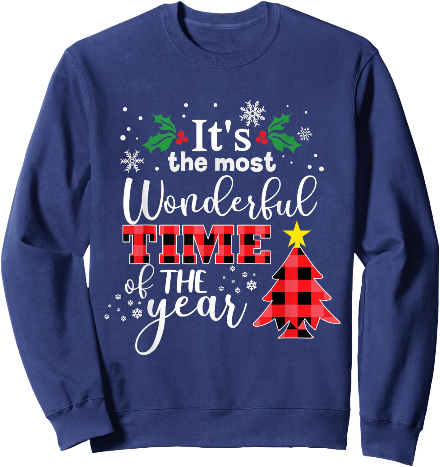 Christmas It's the Most Wonderful time of Year Buffalo Plaid Sweatshirt - Sweatshirt | Navy