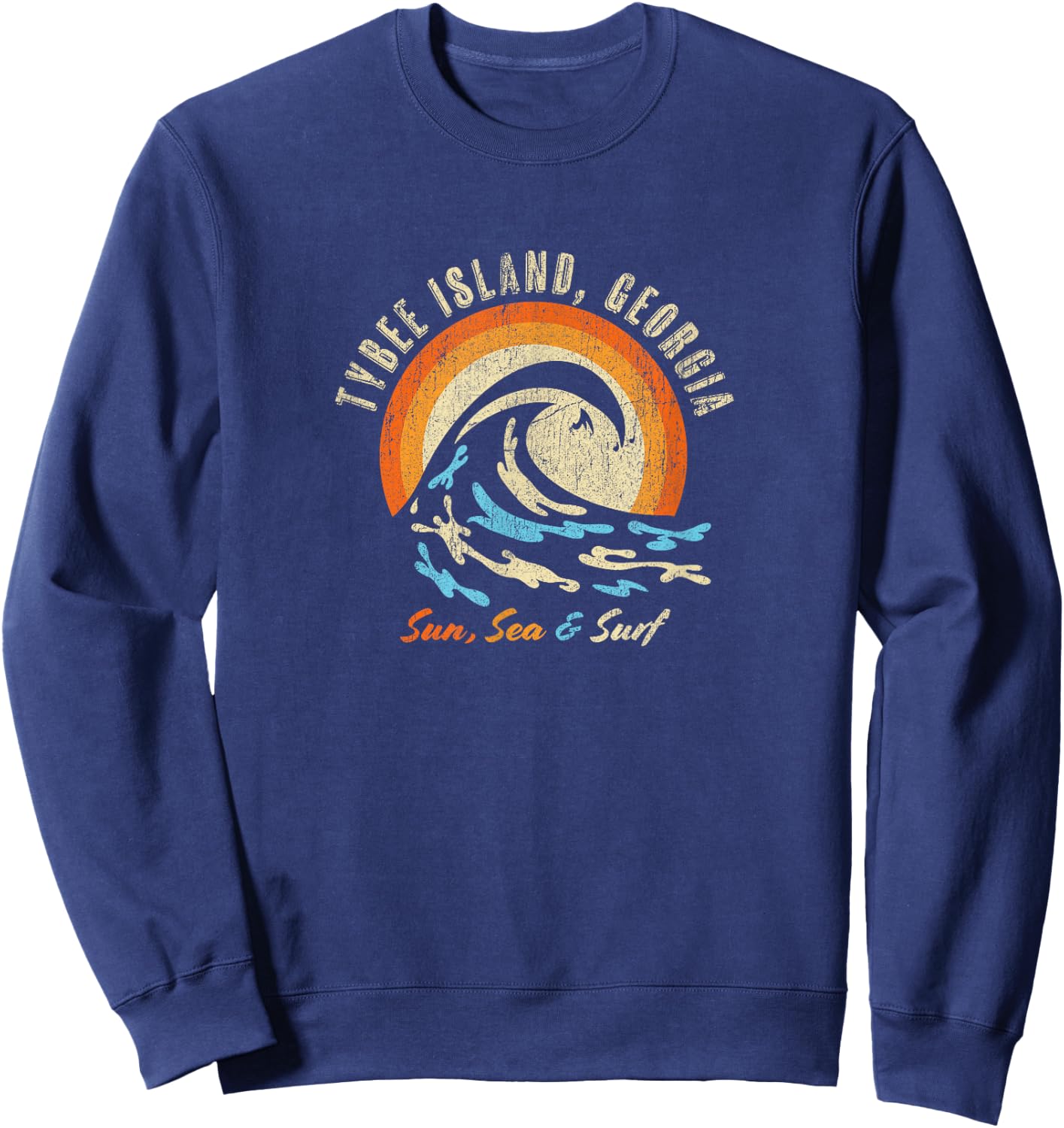 Faded Vintage Tybee Island Vacation Ocean Sweatshirt - Sweatshirt | Navy
