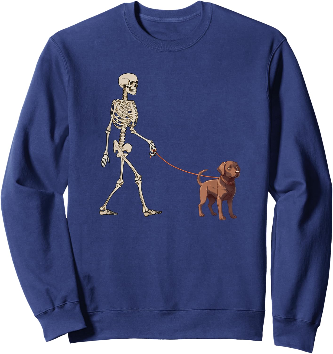 Funny Chocolate Labrador Skeleton Dog Walking Halloween Men Women Kids Sweatshirt - Sweatshirt | Navy