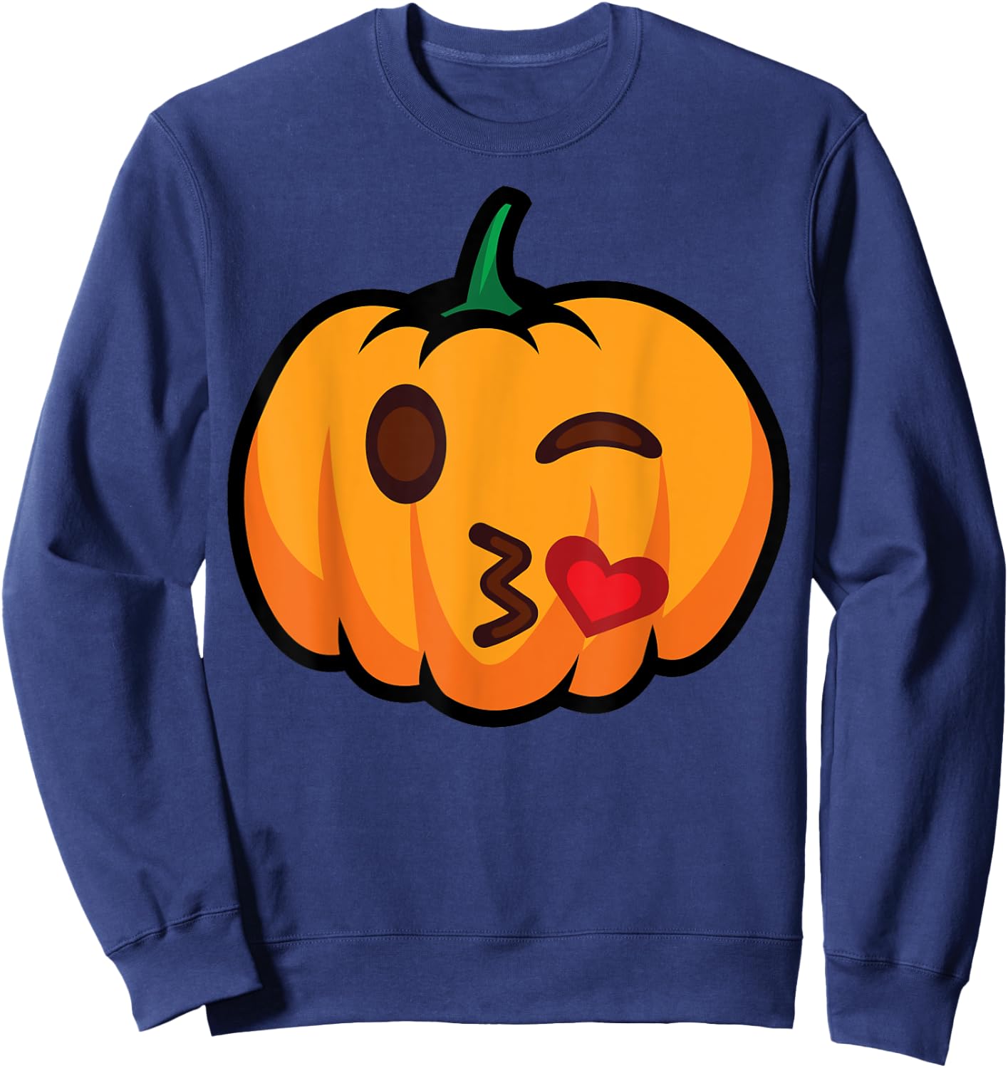 Pumpkin Emoji One Eye Open Wink Blow Kiss Love Funny Costume Sweatshirt - Sweatshirt | Navy