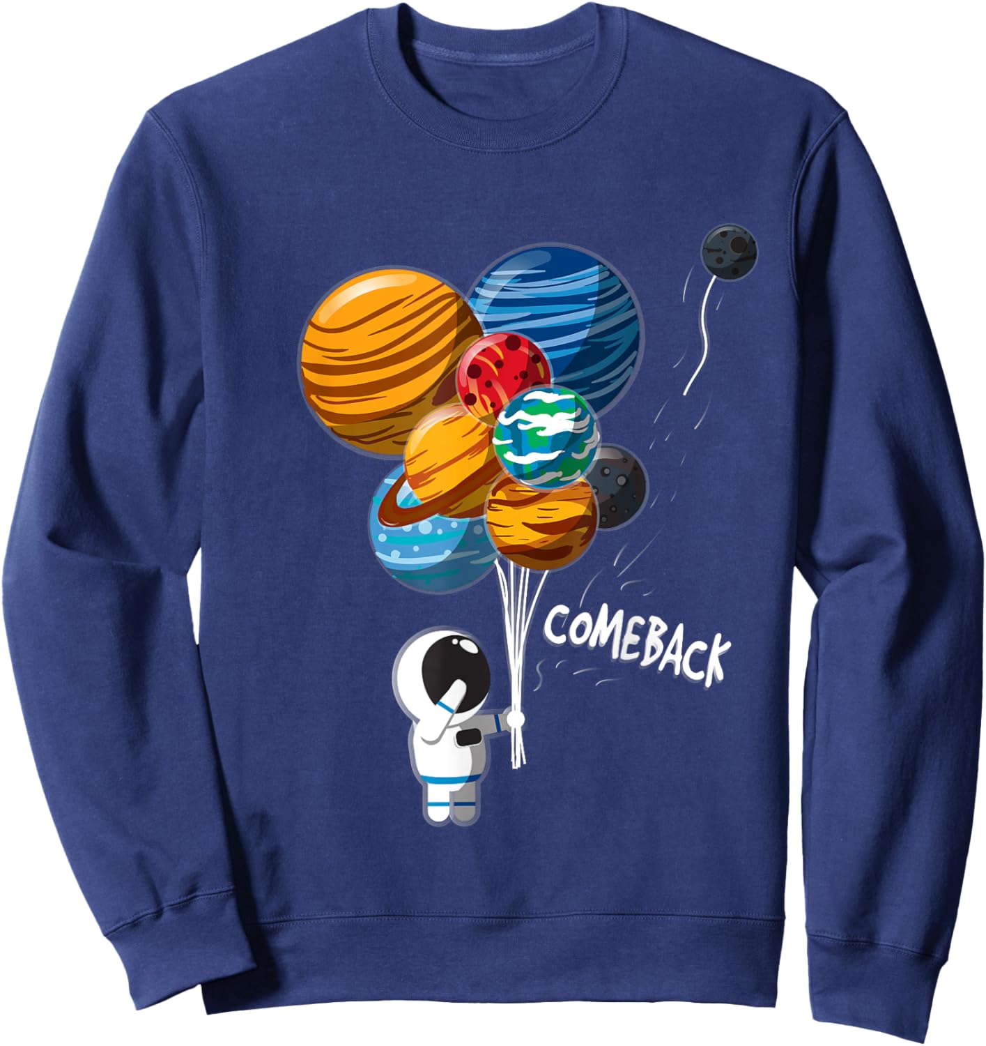Astronaut Balloon Planets Pluto Outer Space Traveler Sweatshirt - Sweatshirt | Navy