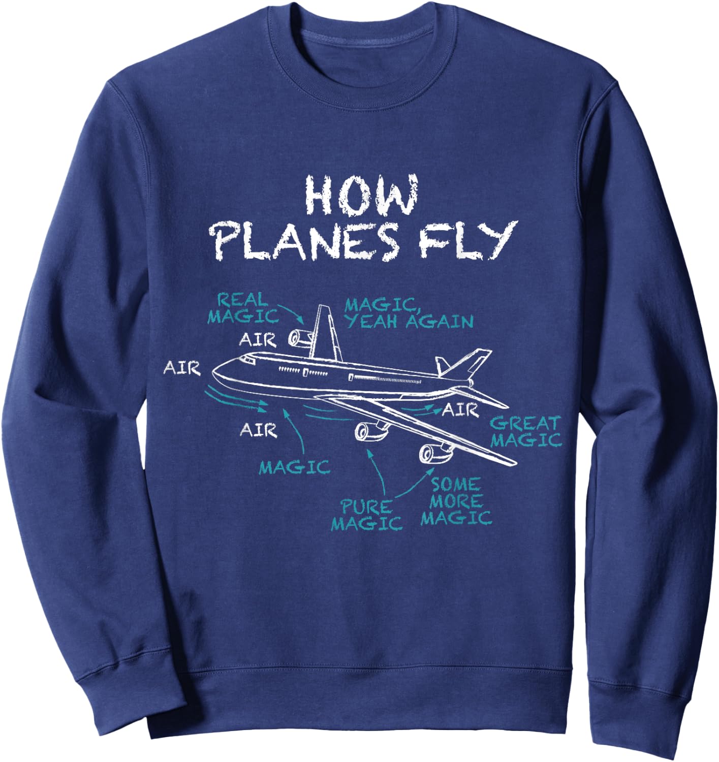 How Planes Fly Funny Pilot Aerospace Engineer Aviation B747 Sweatshirt - Sweatshirt | Navy