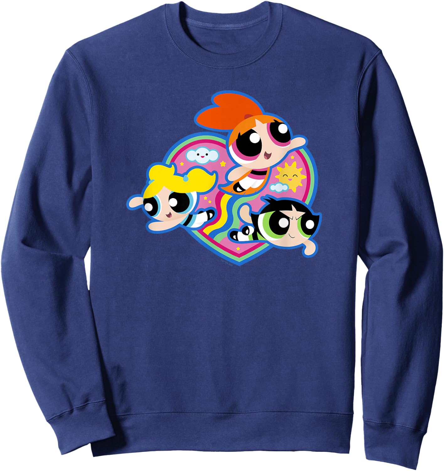 The Powerpuff Girls Group Rainbow Heart Flight Sweatshirt - Sweatshirt | Navy