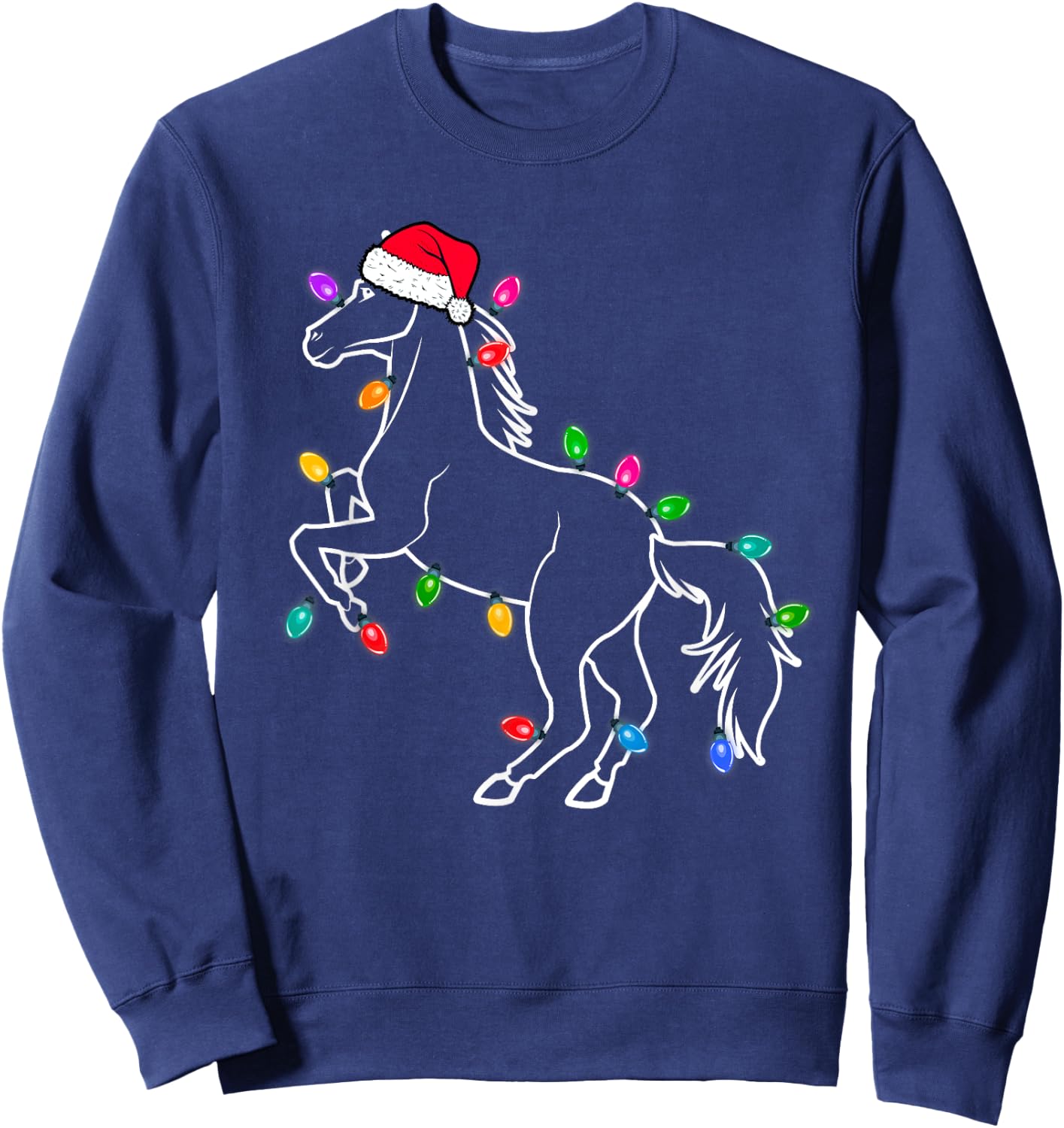 Christmas Horse Christmas Lights Cute for Families, Men, Women, Kids - Black, Short Sleeve, Regular Fit, Small Sweatshirt - Sweatshirt | Navy