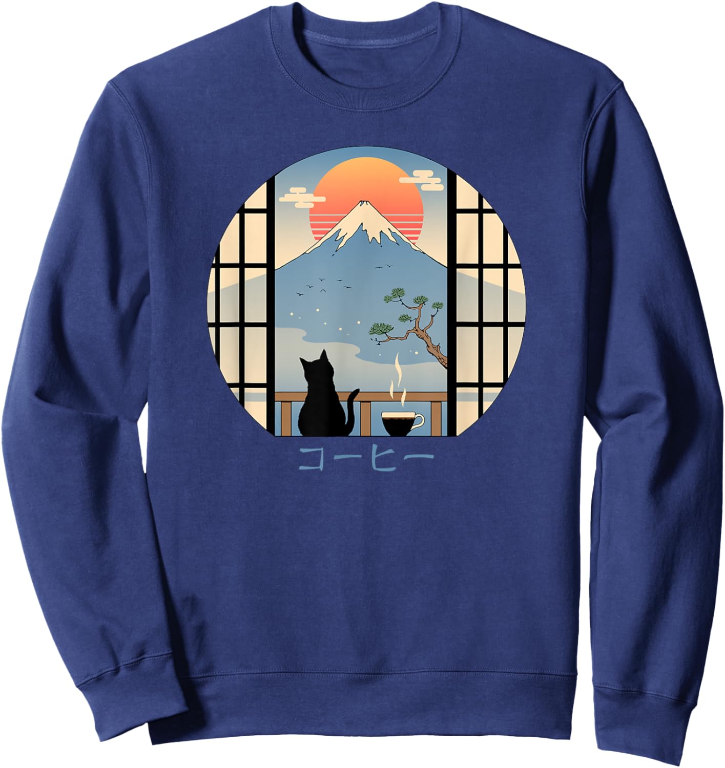 Coffee Cat in Mt. Fuji Sweatshirt - Sweatshirt | Navy