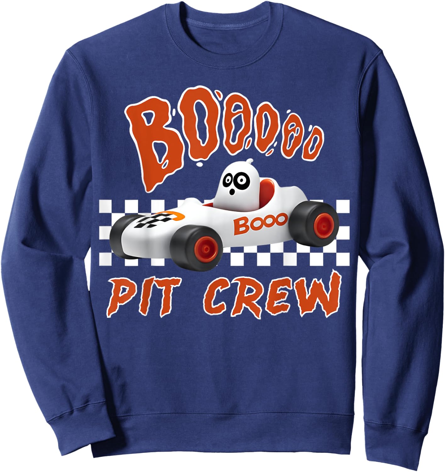Boo Ghost Pit Crew Racing Halloween Matching Race Car Party Sweatshirt - Sweatshirt | Navy