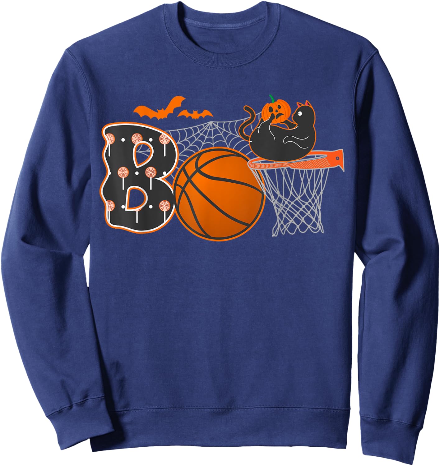 Halloween Basketball Cat Boo Boys Men Sweatshirt - Sweatshirt | Navy