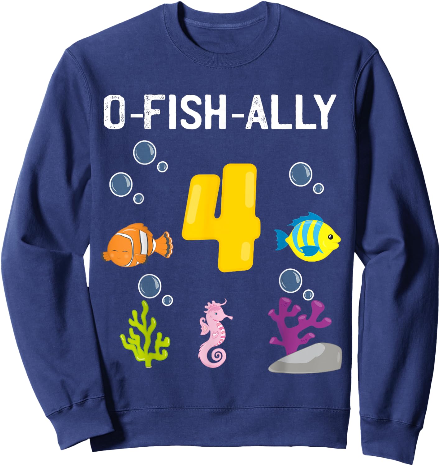 Ofishally Four Year Old Fishing Themed 4Th Birthday Girl Boy Sweatshirt - Sweatshirt | Navy