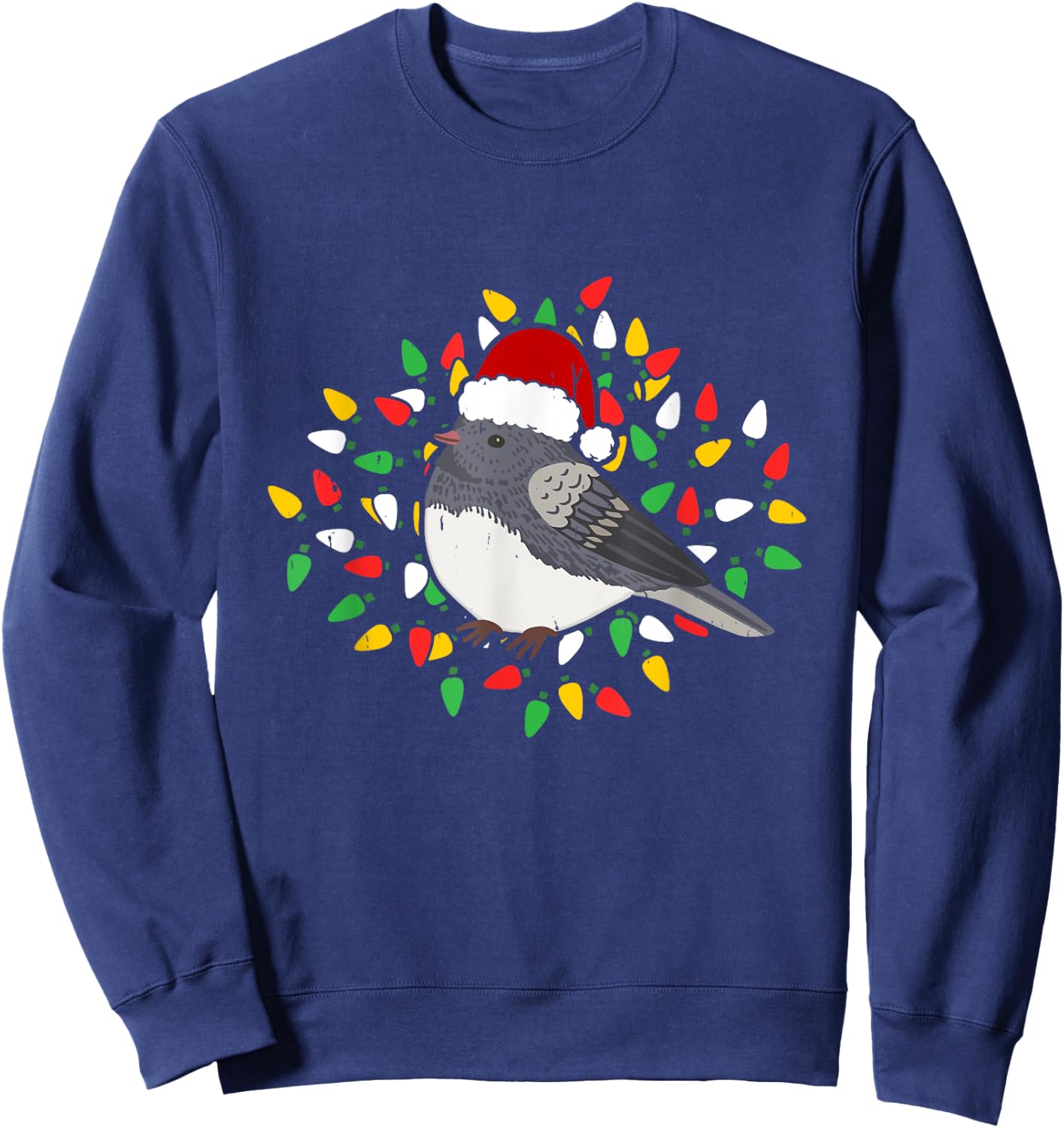 Holiday Xmas Santa Hat Dark Eyed Junco Bird Christmas Sweatshirt - Sweatshirt | Navy