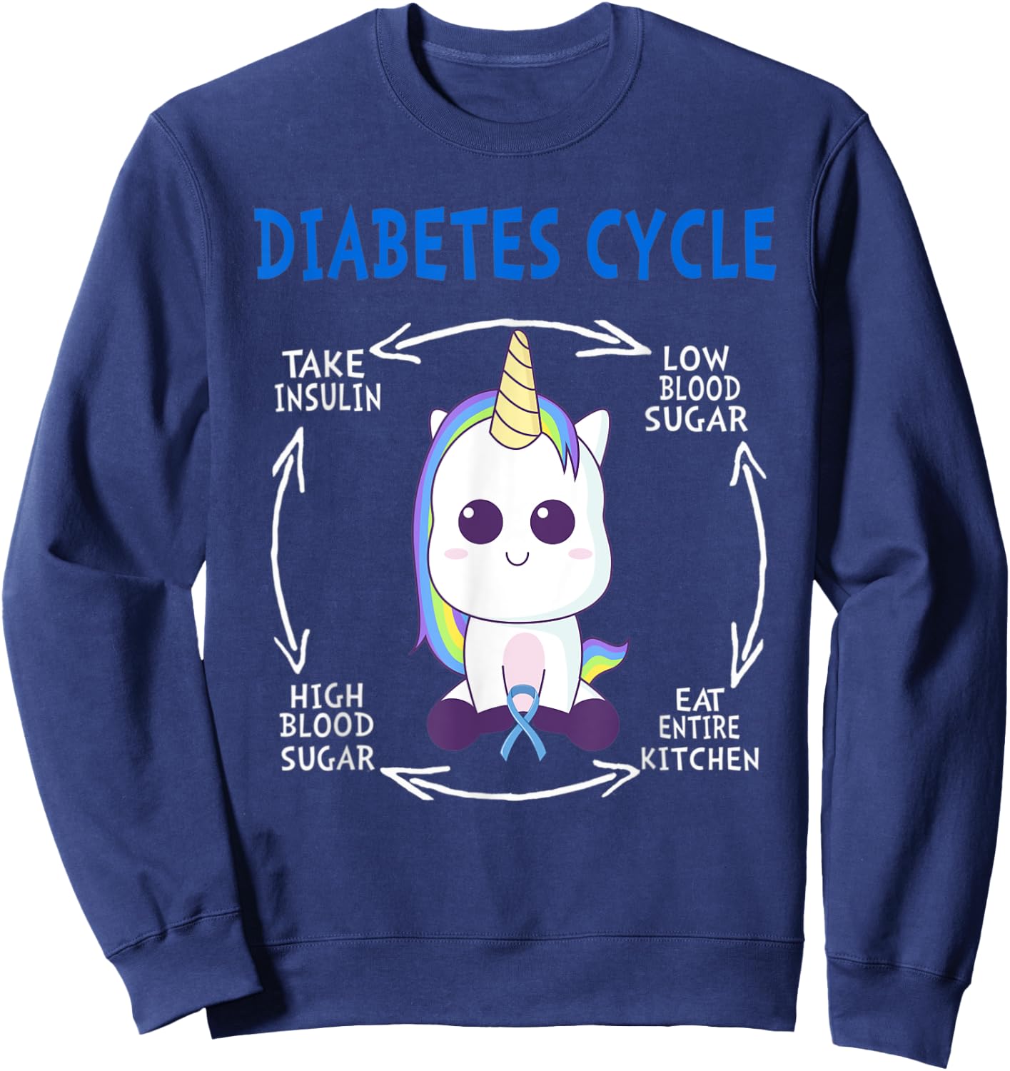 Diabetes Cycle Funny Unicorn Blue Diabetes Awareness Month Sweatshirt - Sweatshirt | Navy