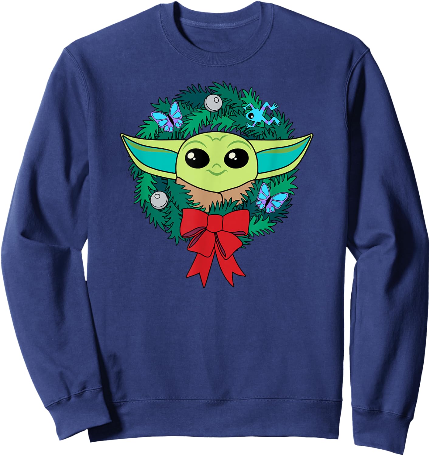 Amazon Essentials The Mandalorian Grogu Holiday Christmas Wreath Sweatshirt - Sweatshirt | Navy