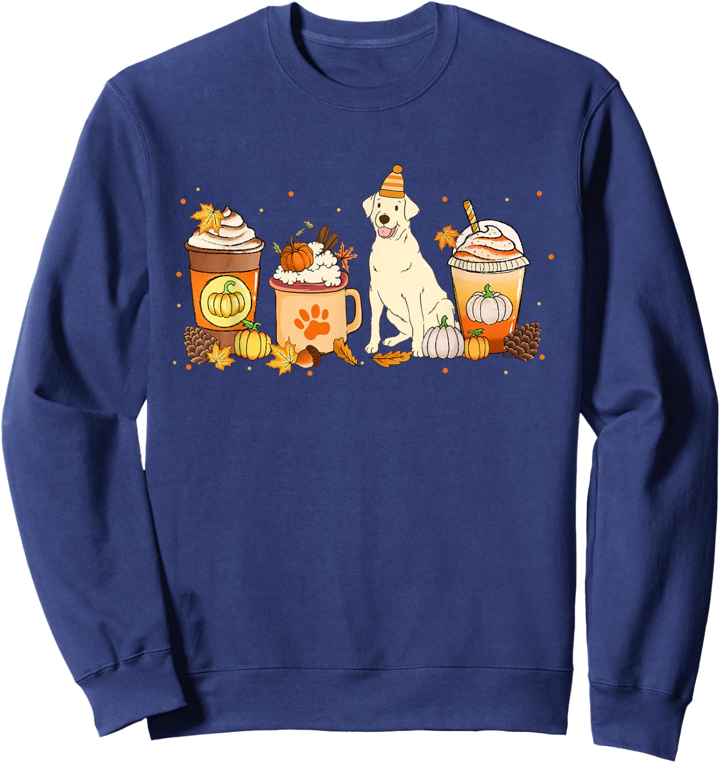 Labrador Retriever Coffee Pumpkin Spice Fall Thanksgiving Sweatshirt - Sweatshirt | Navy