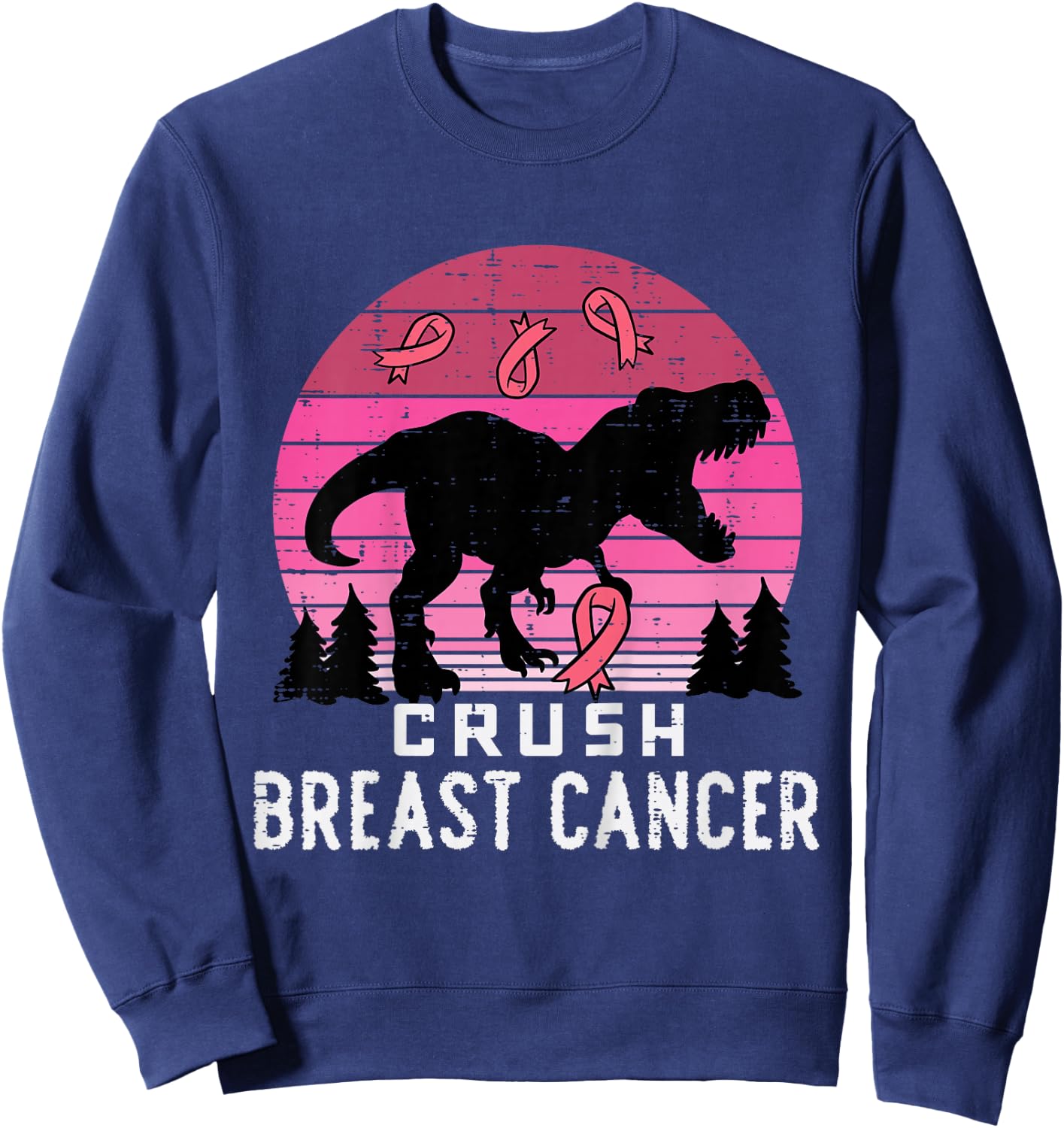 Kids Crush Breast Cancer Pink Trex Dino Awareness Toddler Boys Sweatshirt - Sweatshirt | Navy