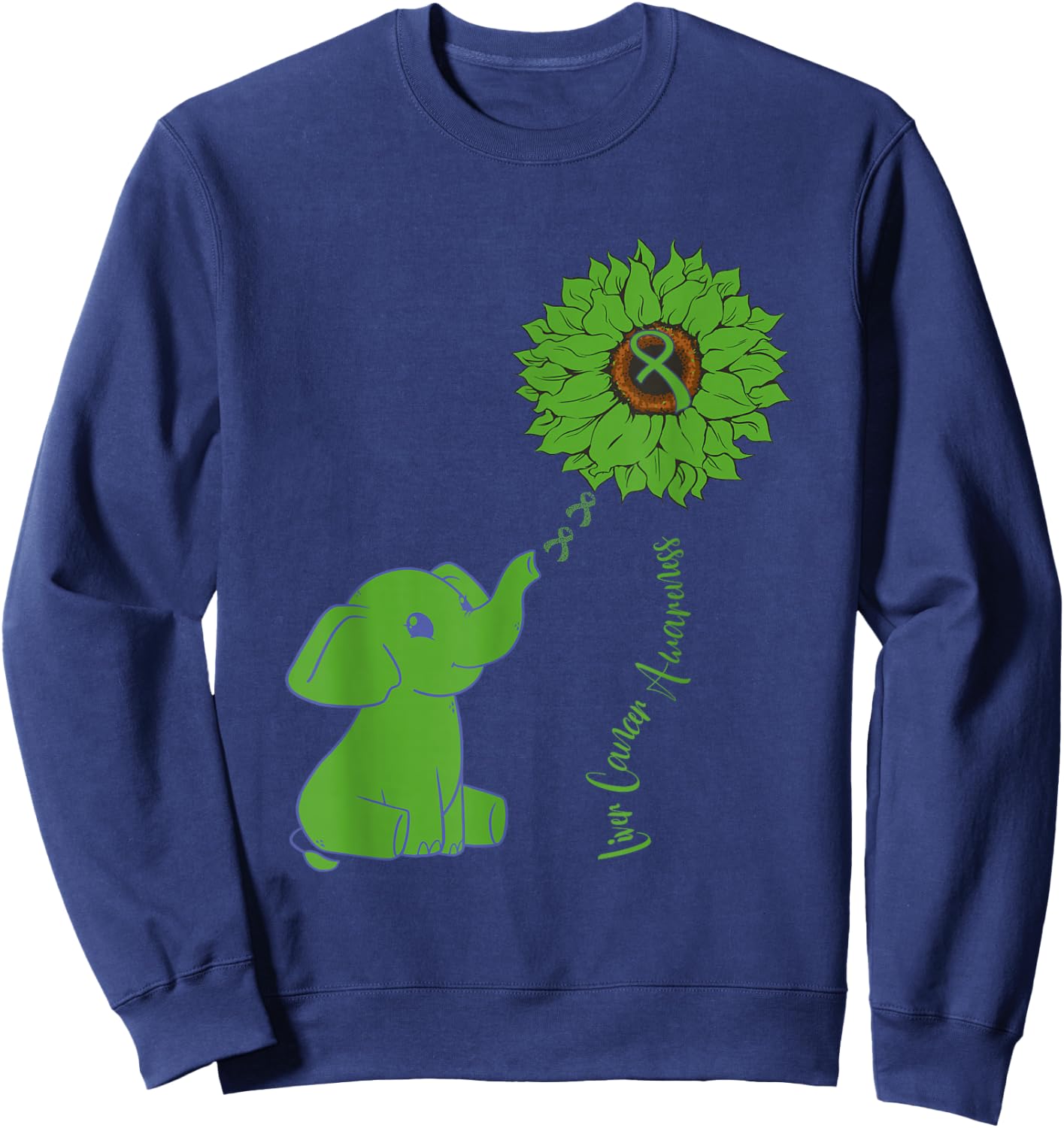Elephant Sunflower Ribbon Liver Cancer Awareness Warrior Sweatshirt - Sweatshirt | Navy