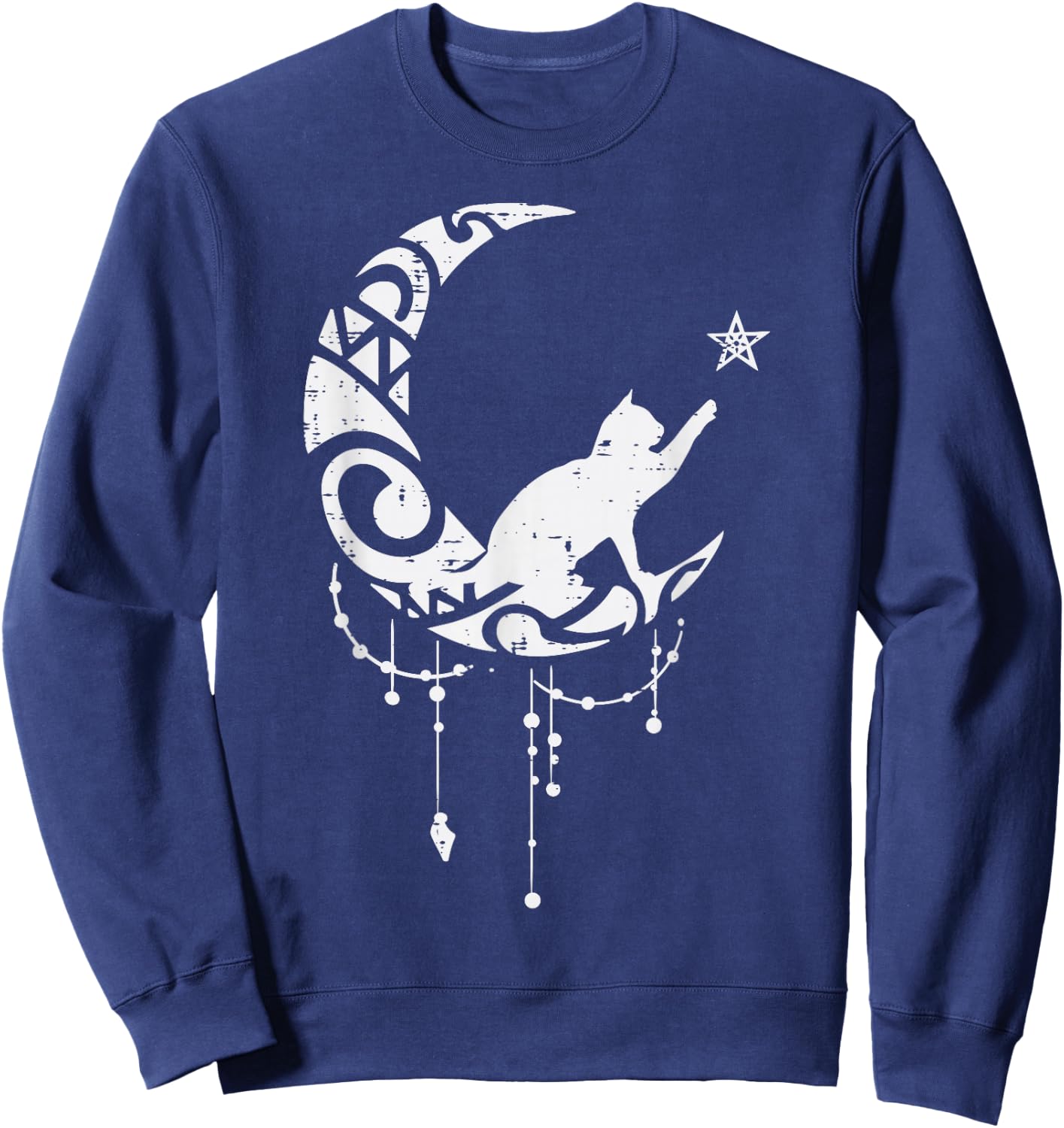 Crescent Moon Cat Star Mystical Celestial Women Girls Kids Sweatshirt - Sweatshirt | Navy
