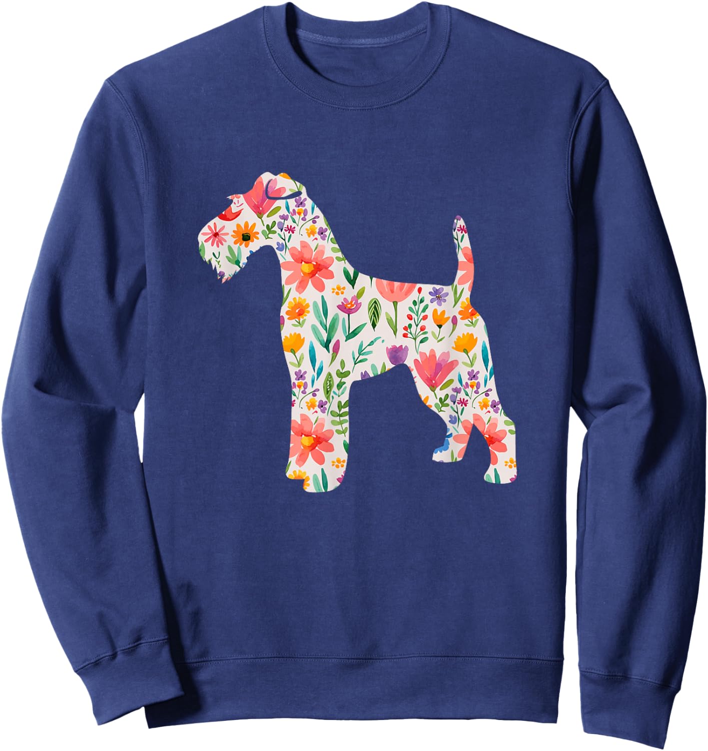 Wire Fox Terrier watercolor flowers design Sweatshirt - Sweatshirt | Navy