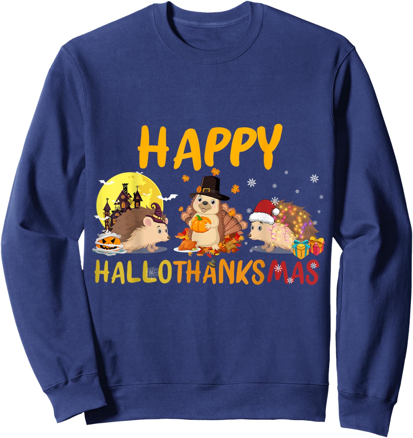 Hedgehog Happy Fall Autumn Christmas Halloween Thanksgiving Sweatshirt - Sweatshirt | Navy