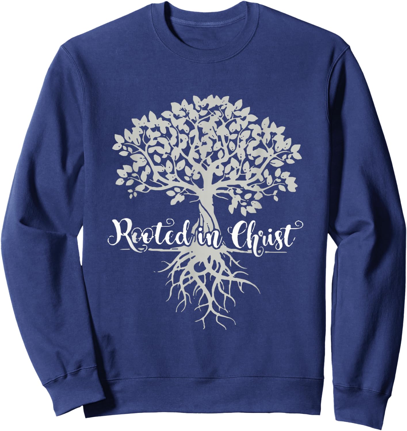 Vintage Rooted in Christ Religious Christian Jesus Christ Sweatshirt - Sweatshirt | Navy