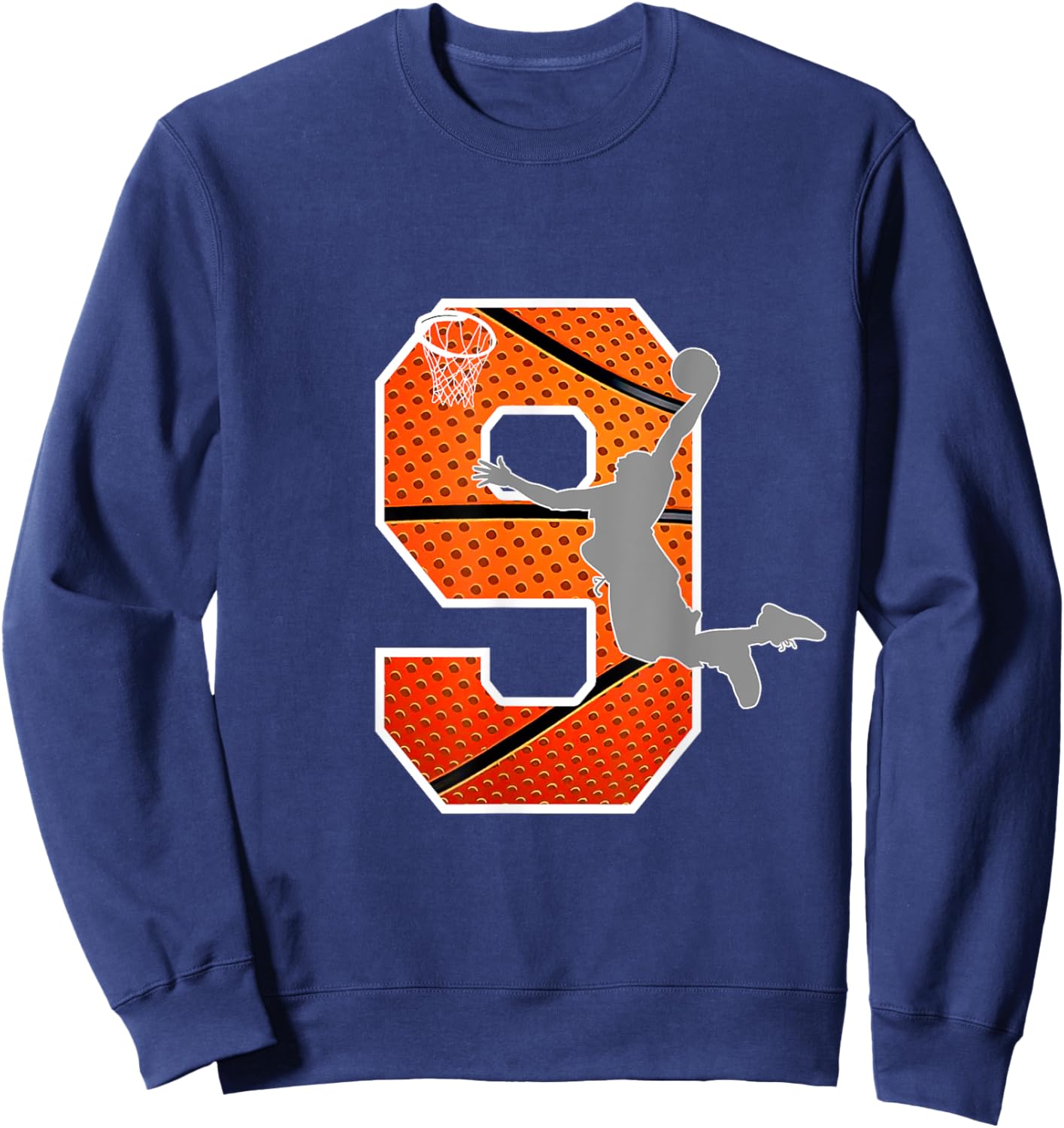 Kids 9 Years Old 9th Basketball Birthday Party Boys Girls Sweatshirt - Sweatshirt | Navy