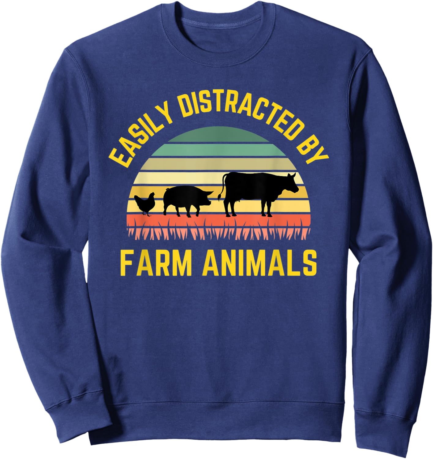 Funny Farmer Easily Distracted By Farm Animals Barnyard Cow Sweatshirt - Sweatshirt | Navy