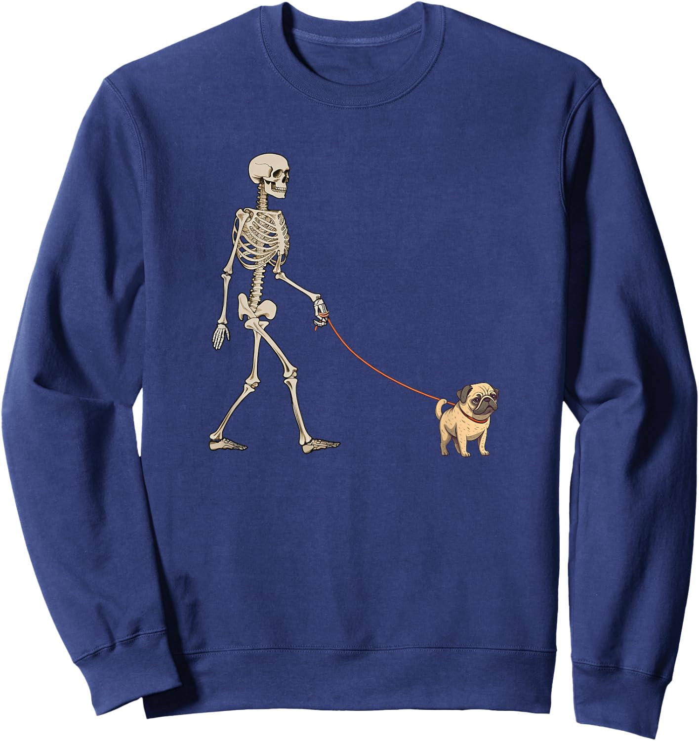 Funny Pug Skeleton Dog Walking Halloween Dog Sweatshirt - Sweatshirt | Navy