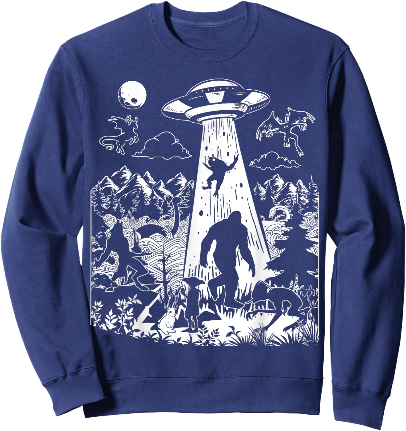 Mothman Bigfoot Dogman Alien Loch Ness All Cryptid Monsters Sweatshirt - Sweatshirt | Navy