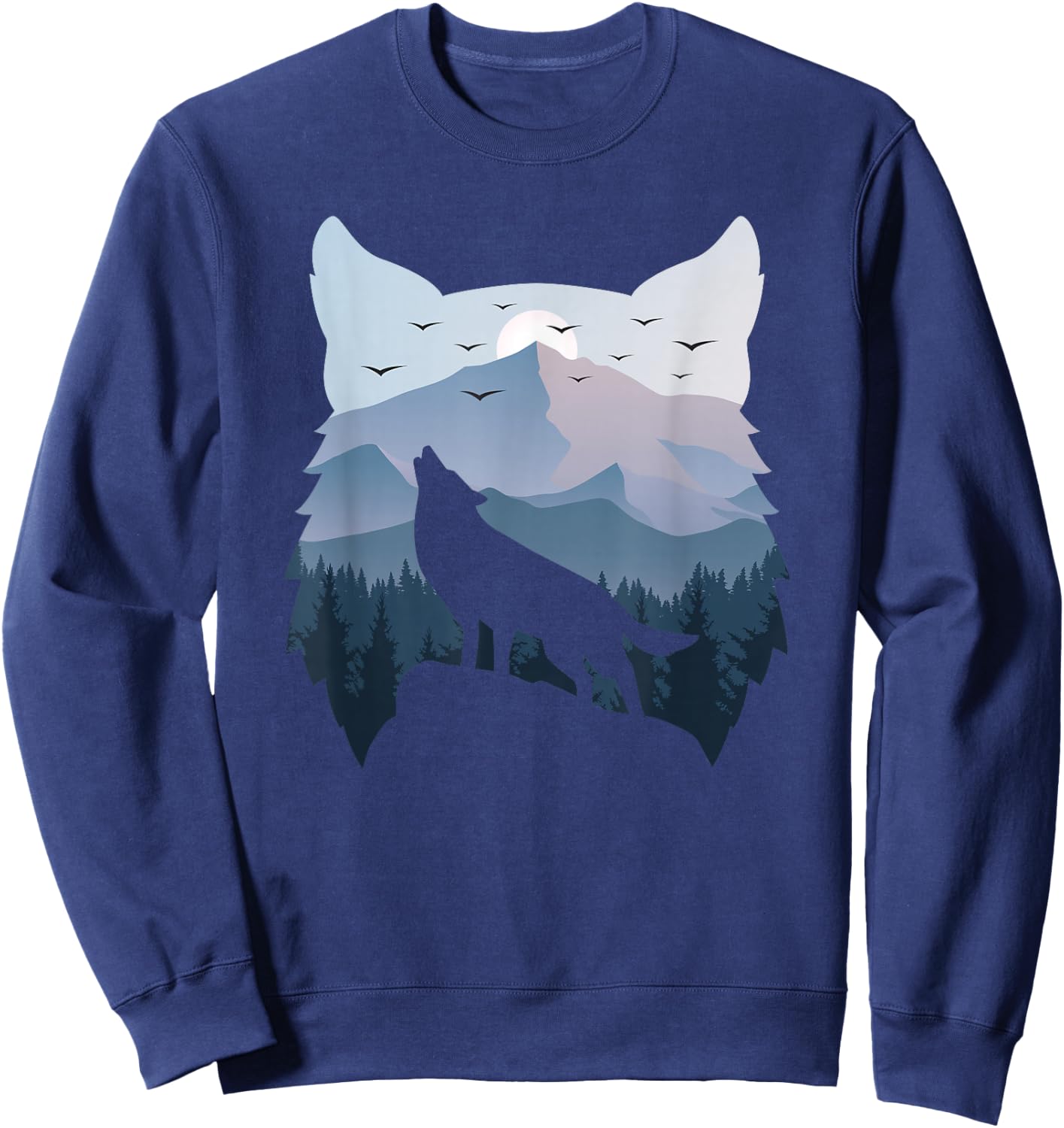 Wolf Landscape Mountain Wildlife Animal Nature Men Women Sweatshirt - Sweatshirt | Navy