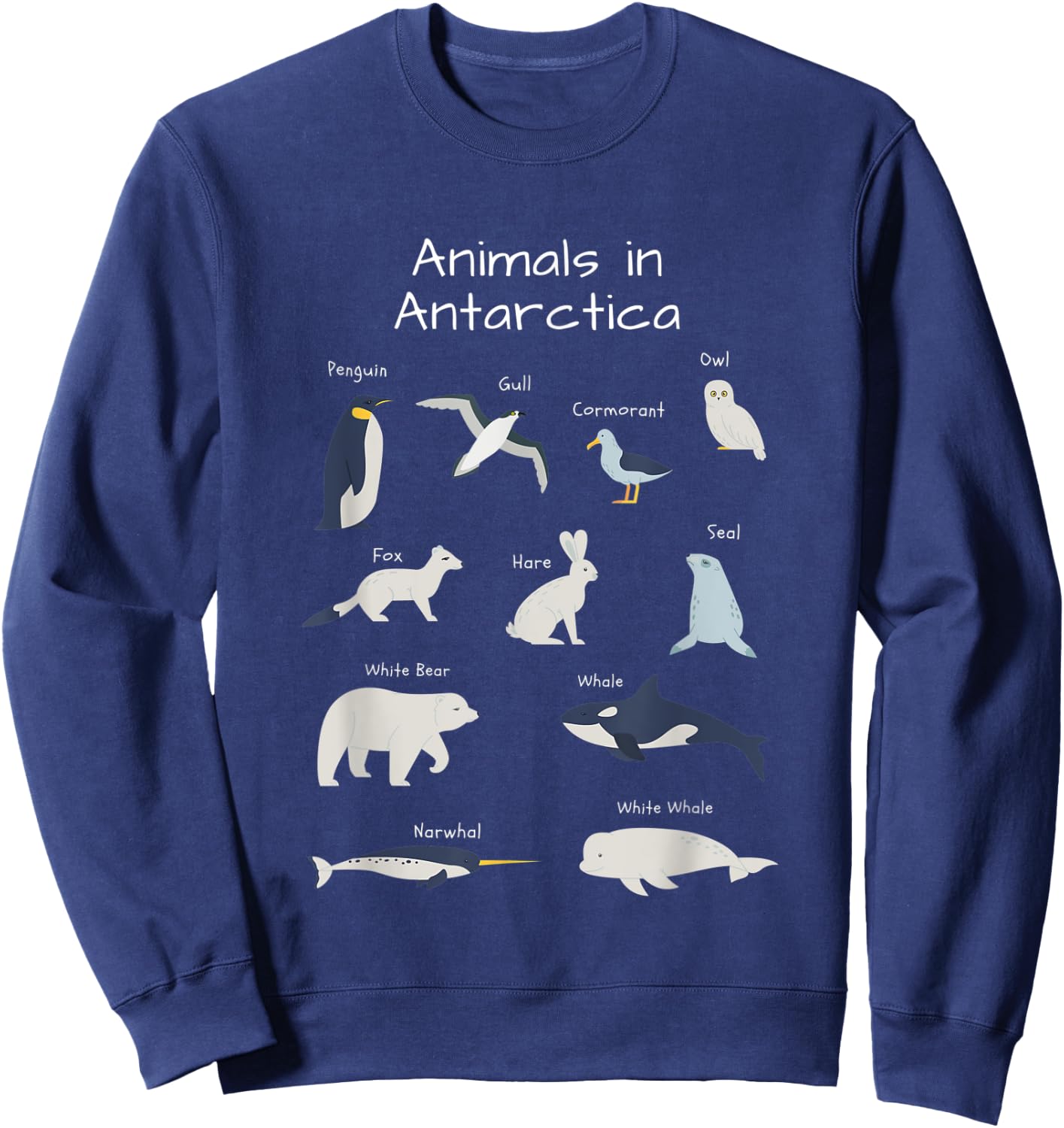 Antarctica Animals Narwhal Bear Penguin Seal Whale Owl Fox Sweatshirt - Sweatshirt | Navy