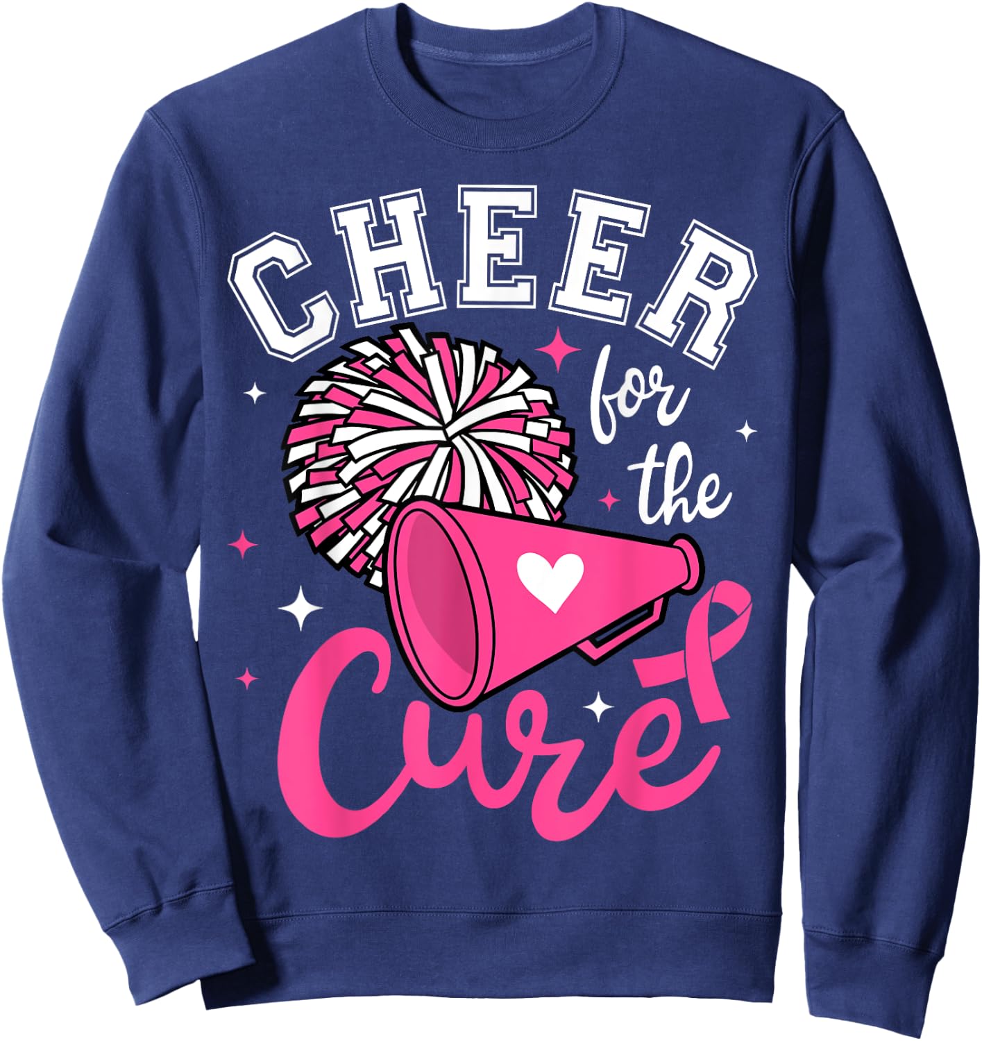 Cheer for the cure Cute Cheerleader Pink Ribbon Pom Pom Sweatshirt - Sweatshirt | Navy