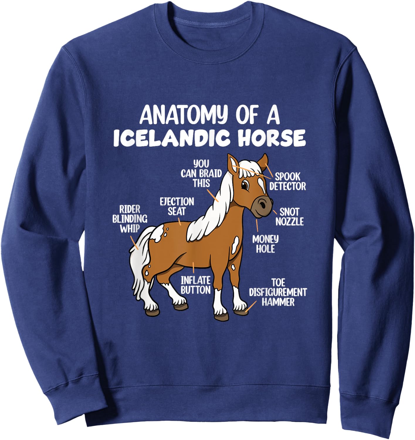Icelandic Horse Design Anatomy Of A Icelandic Horse , -Adults, -Kids, Black, Small, Short Sleeve Sweatshirt - Sweatshirt | Navy
