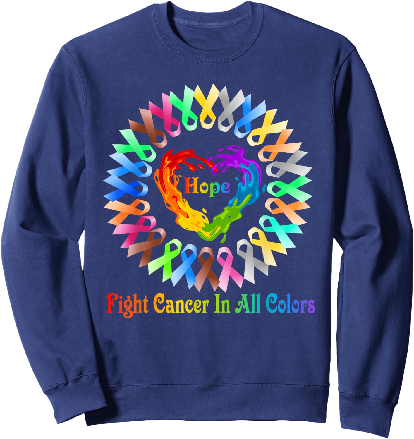 Fight Cancer In All Color Feather Breast Cancer Awareness Sweatshirt - Sweatshirt | Navy