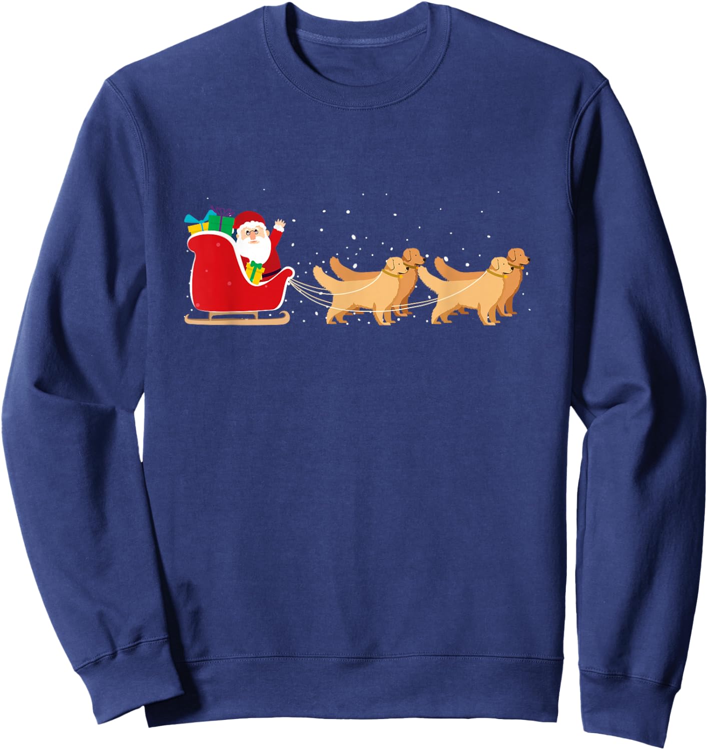 Golden Retriever Santa Christmas Sleigh Funny Labrador Xmas Sweatshirt - Sweatshirt | Navy