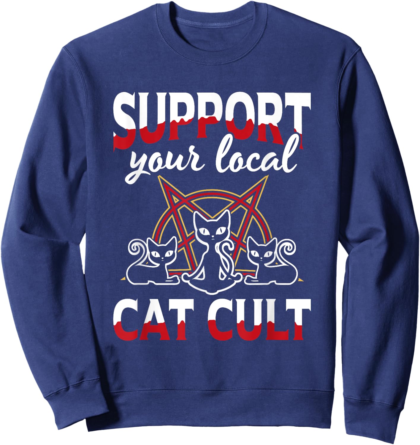 Support Your Local Cat Cult Gothic Baphomet Occult Demon Cat Sweatshirt - Sweatshirt | Navy