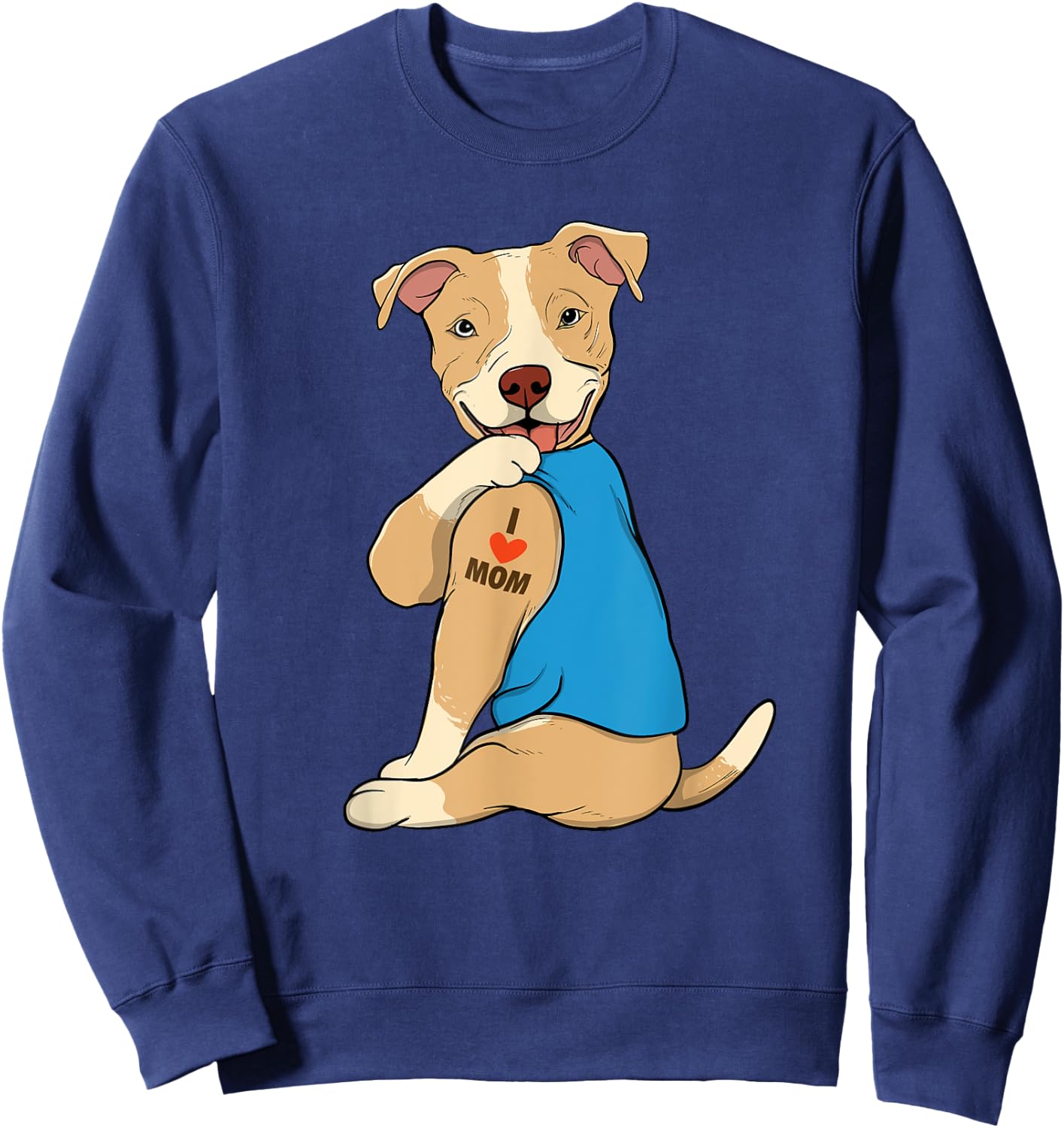 I Love Mom - Tattoo Pitbull Lover Dog Owner Canine Lover Sweatshirt - Sweatshirt | Navy