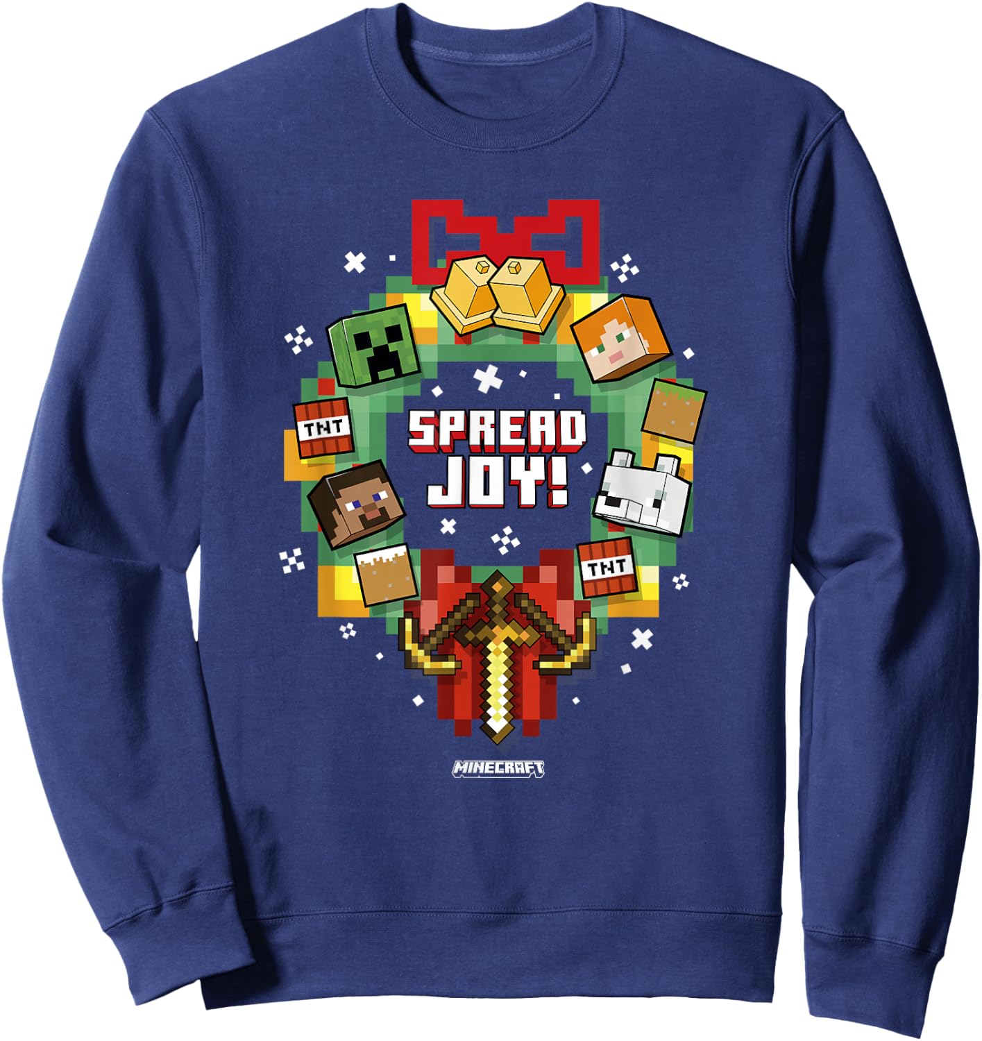 Minecraft Christmas Wreath Spread Joy Sweatshirt - Sweatshirt | Navy